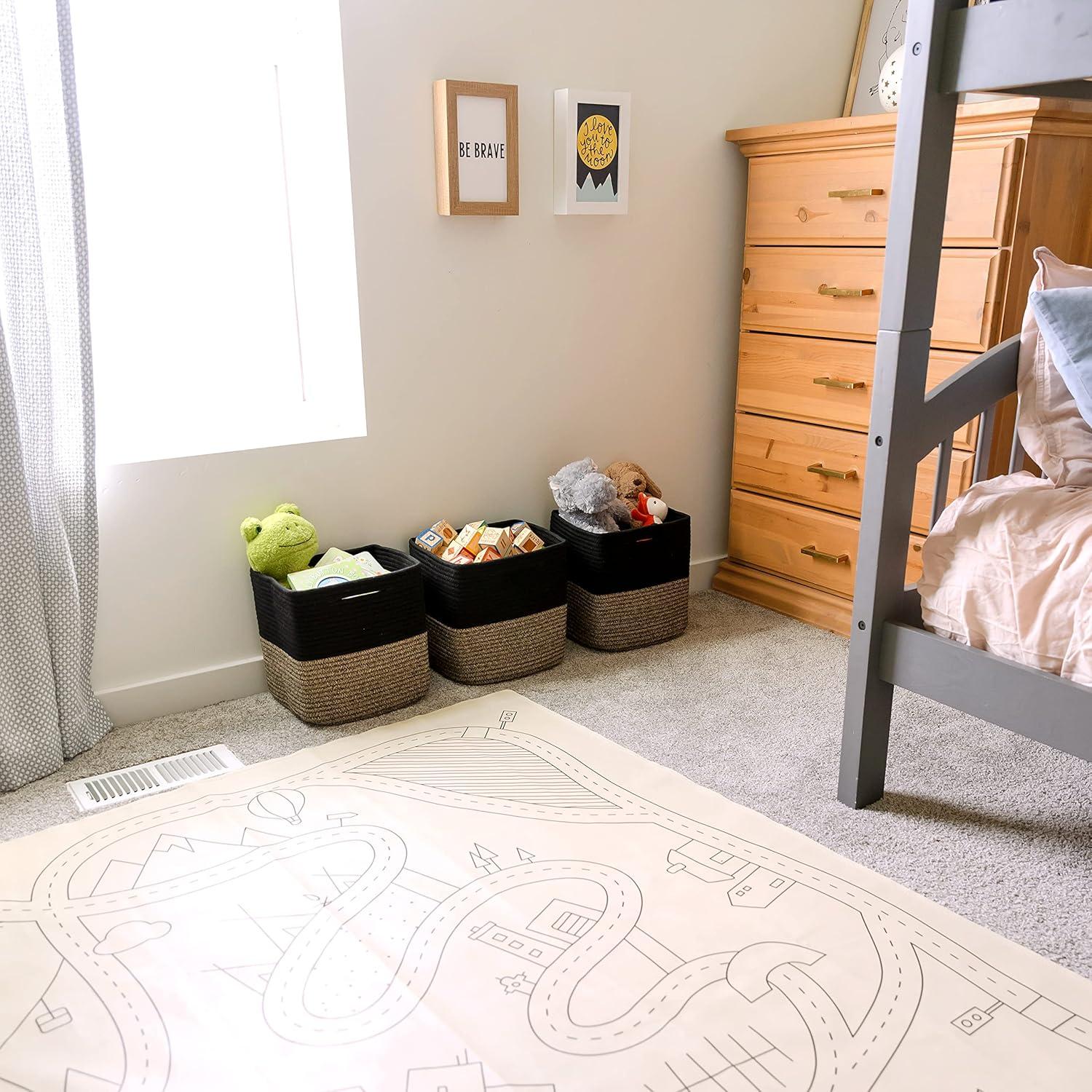 Storage Cube Baskets for Organizing-3 Pack - 11 inch Square Baskets for Cube Storage Closet Storage Bins- Woven Cube Storage Bins for Shelves- Cube Drawer-Toy Storage |White & Black