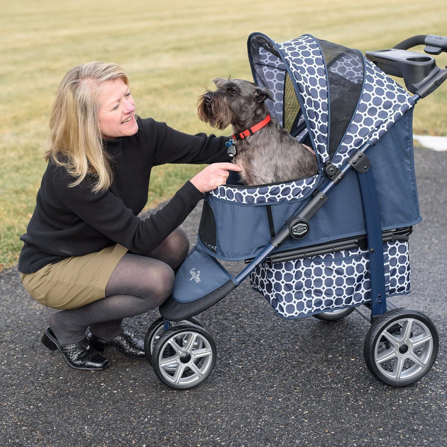 Monaco Blue Aluminum Pet Stroller with Mesh Canopy