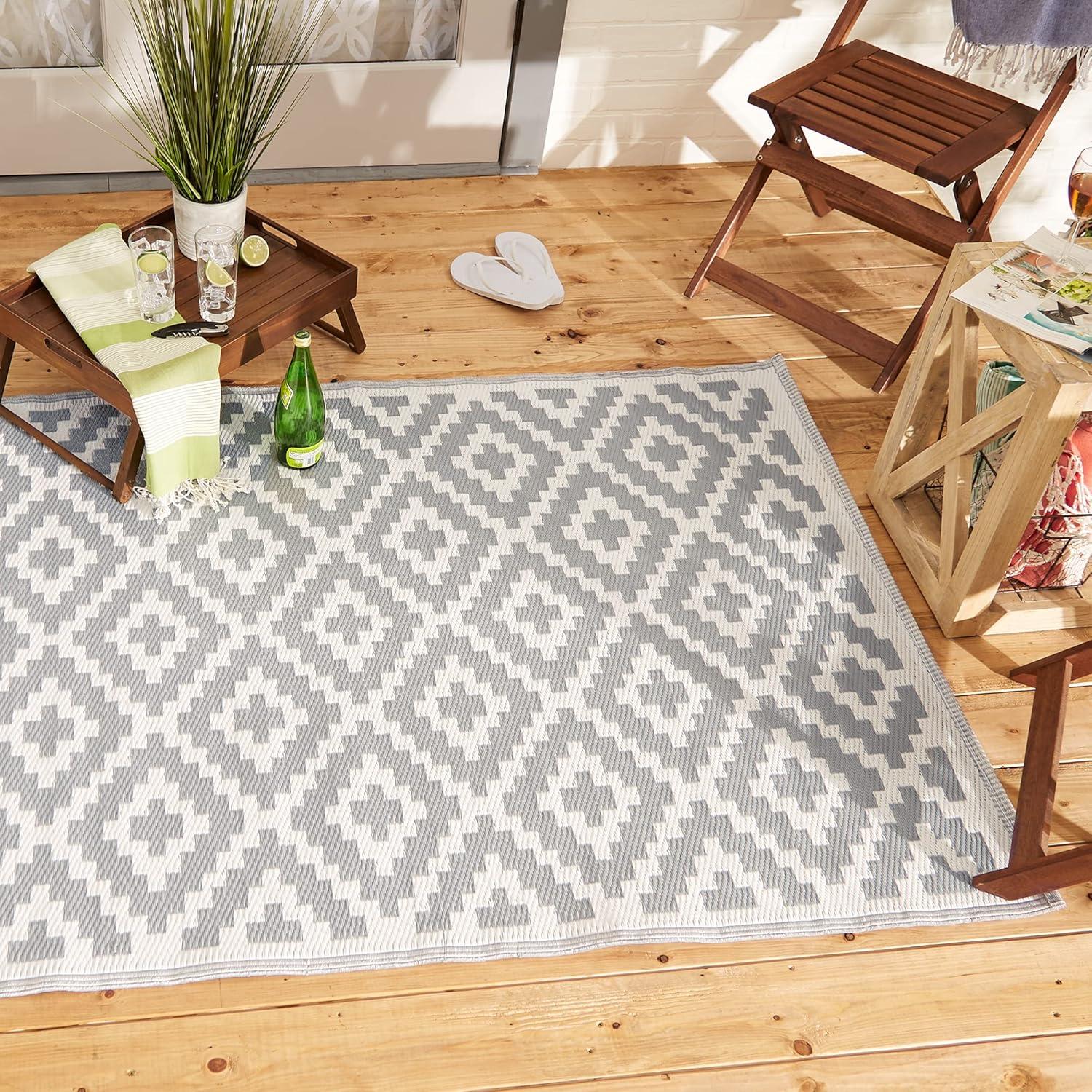 DII Outdoor Rug Collection Mesa Reversible, 4x6 Ft, Gray & White