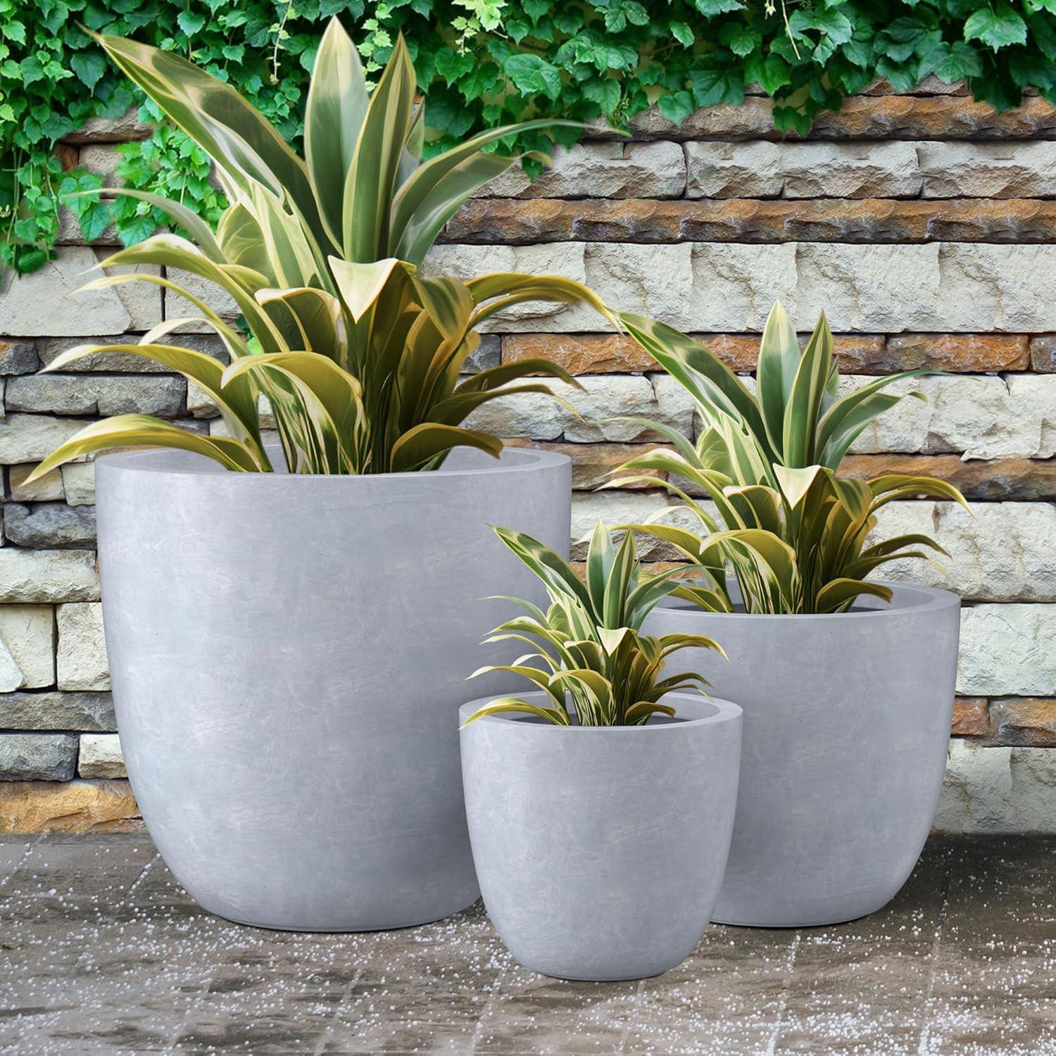 Set of 3 17" Kante Seamless Concrete Planters for Patio & Garden - Rosemead Home & Garden, Inc.