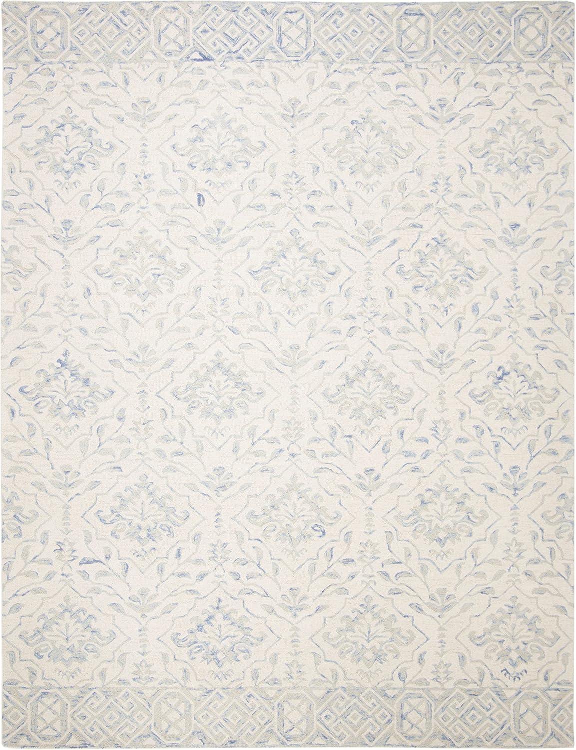 Handmade Medallion Tufted Wool Rug in Light Blue/Ivory - 68"x22"