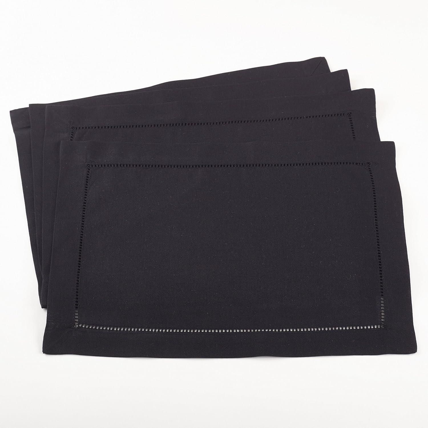 Set of 4 Black Hemstitch Border Placemats