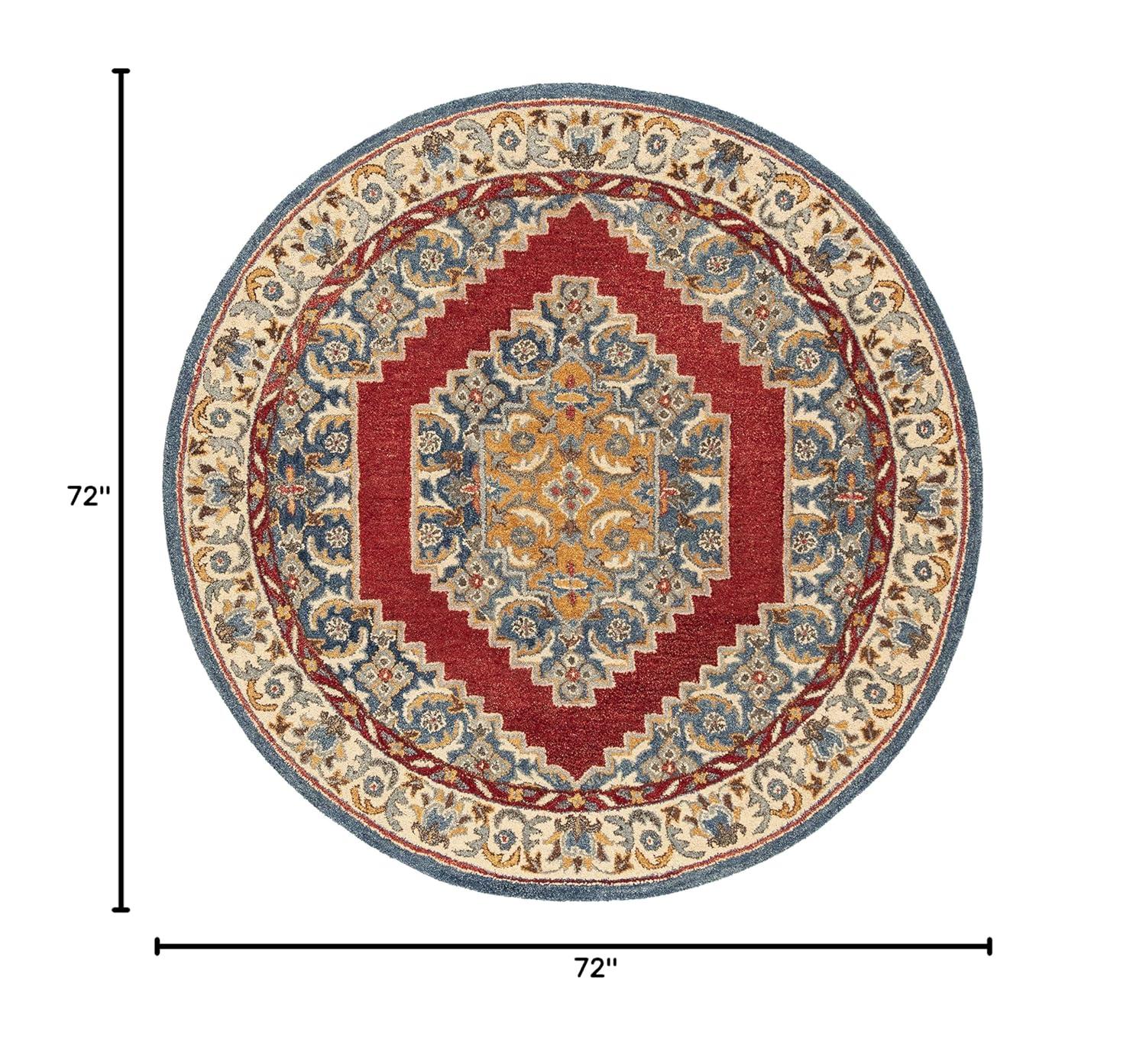 Antiquity AT505 Hand Tufted Area Rug - Blue/Red - 6' Round - Safavieh.