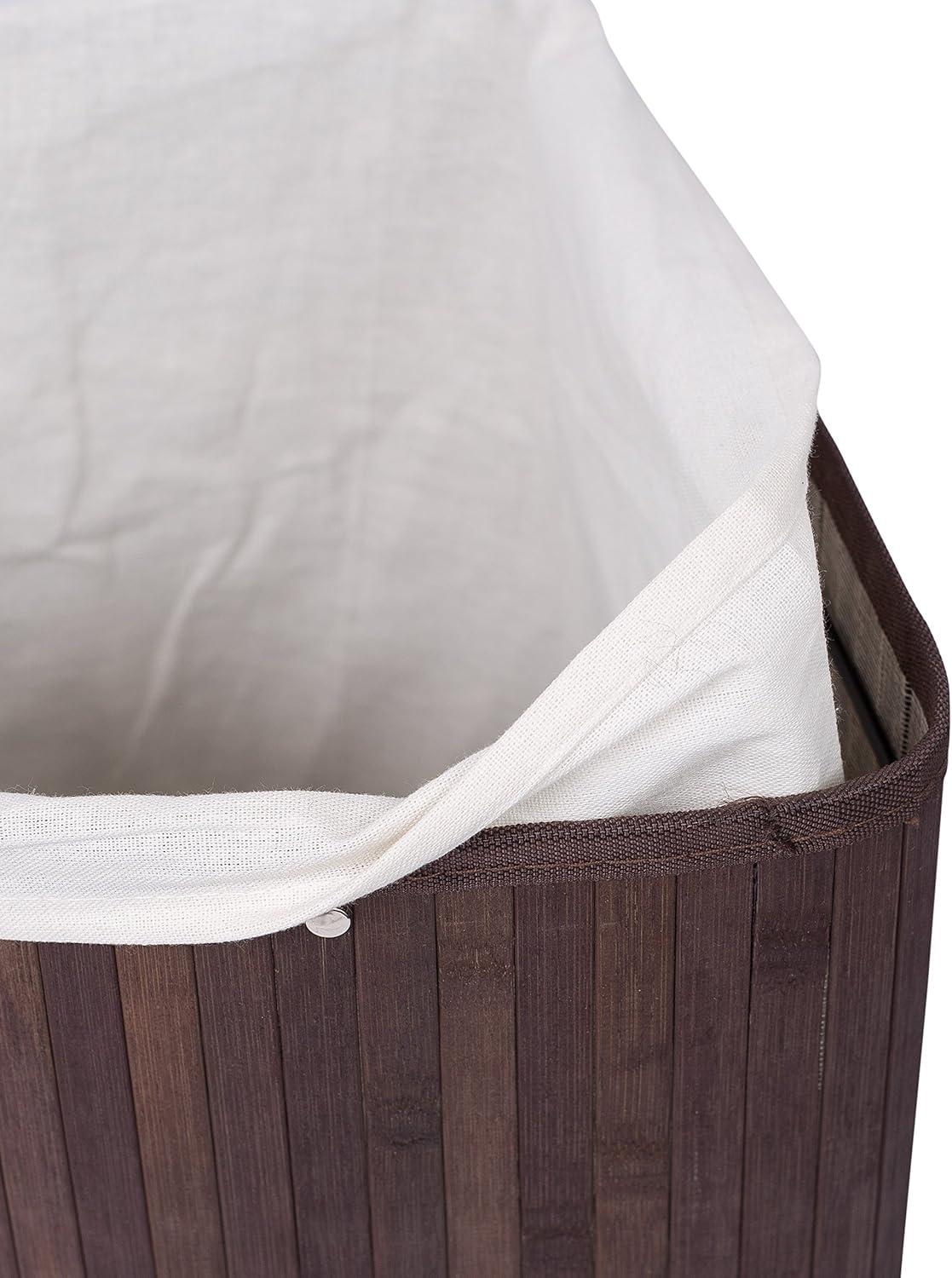 Espresso Bamboo Corner Laundry Hamper with Lid and Cloth Liner