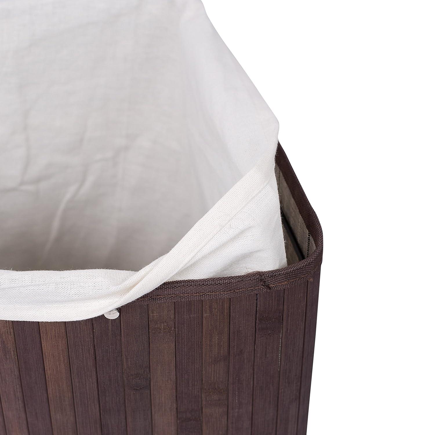 Espresso Bamboo Corner Laundry Hamper with Lid and Cloth Liner