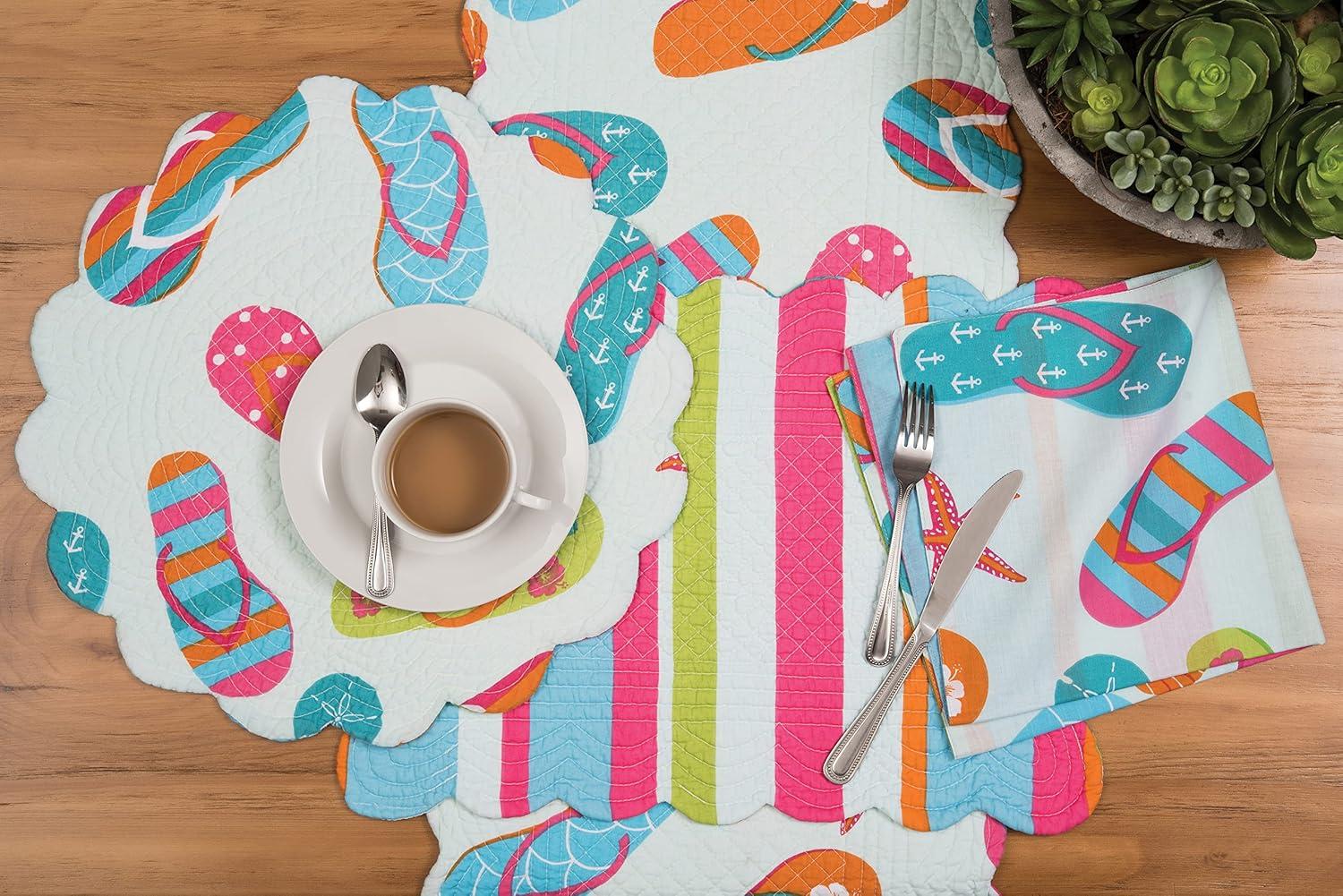 Flip Flop Life Round Single Placemat Reversible Algodón Playa Casa Verano Mesa Mat para Cocina Mesa de Comedor