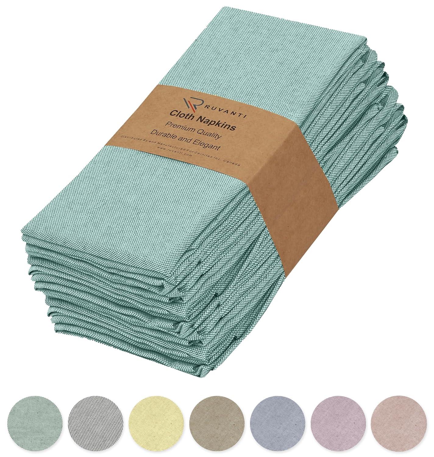 Ruvanti Poly Cotton Square Cloth Napkins Chambray Fabric (Set of 12)