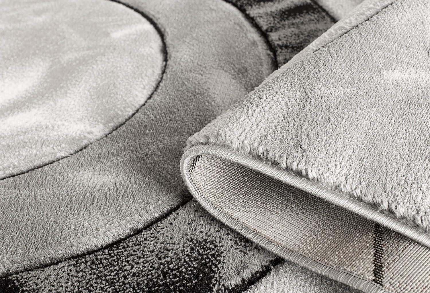GLORY RUGS Area Rug Modern 4x6 Grey Black Circles Geometry Soft Hand Carved Contemporary Floor Carpet Fluffy Texture for Indoor Living Dining Room and Bedroom Area