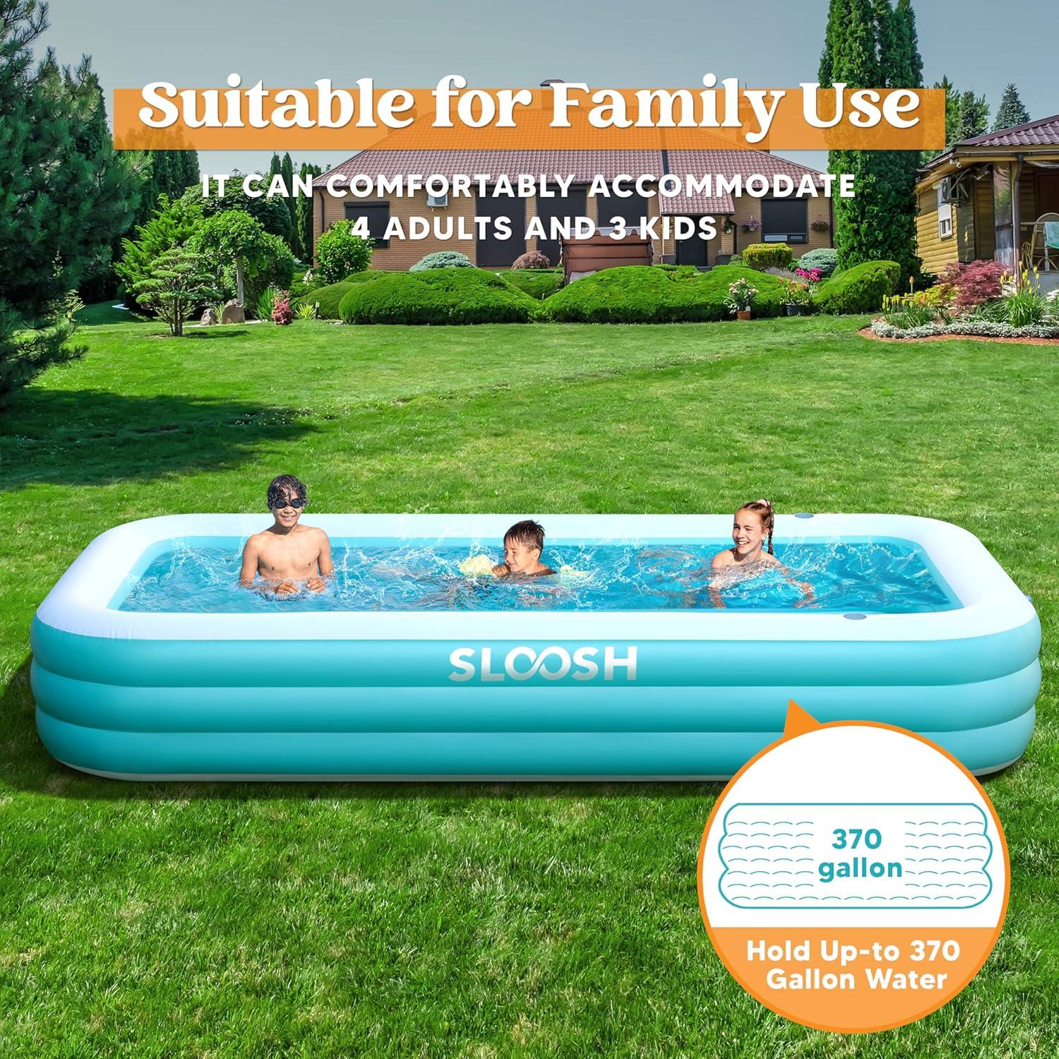 Cyan Rectangular Inflatable Above Ground Family Pool with Seats