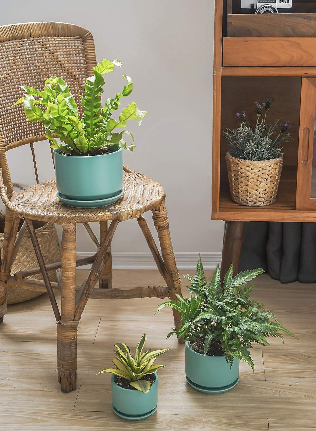 Set Of 3 Modern Ceramic Planter Pots With Drainage - Stylish Indoor/Outdoor Decor
