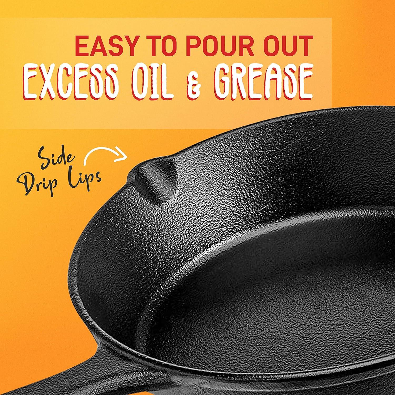 NutriChef Heavy Duty Non Stick Pre Seasoned Cast Iron Skillet Frying Pan 3 Piece Set Includes 8-Inch, 10-Inch, 12-Inch Pans, with Silicone Handles