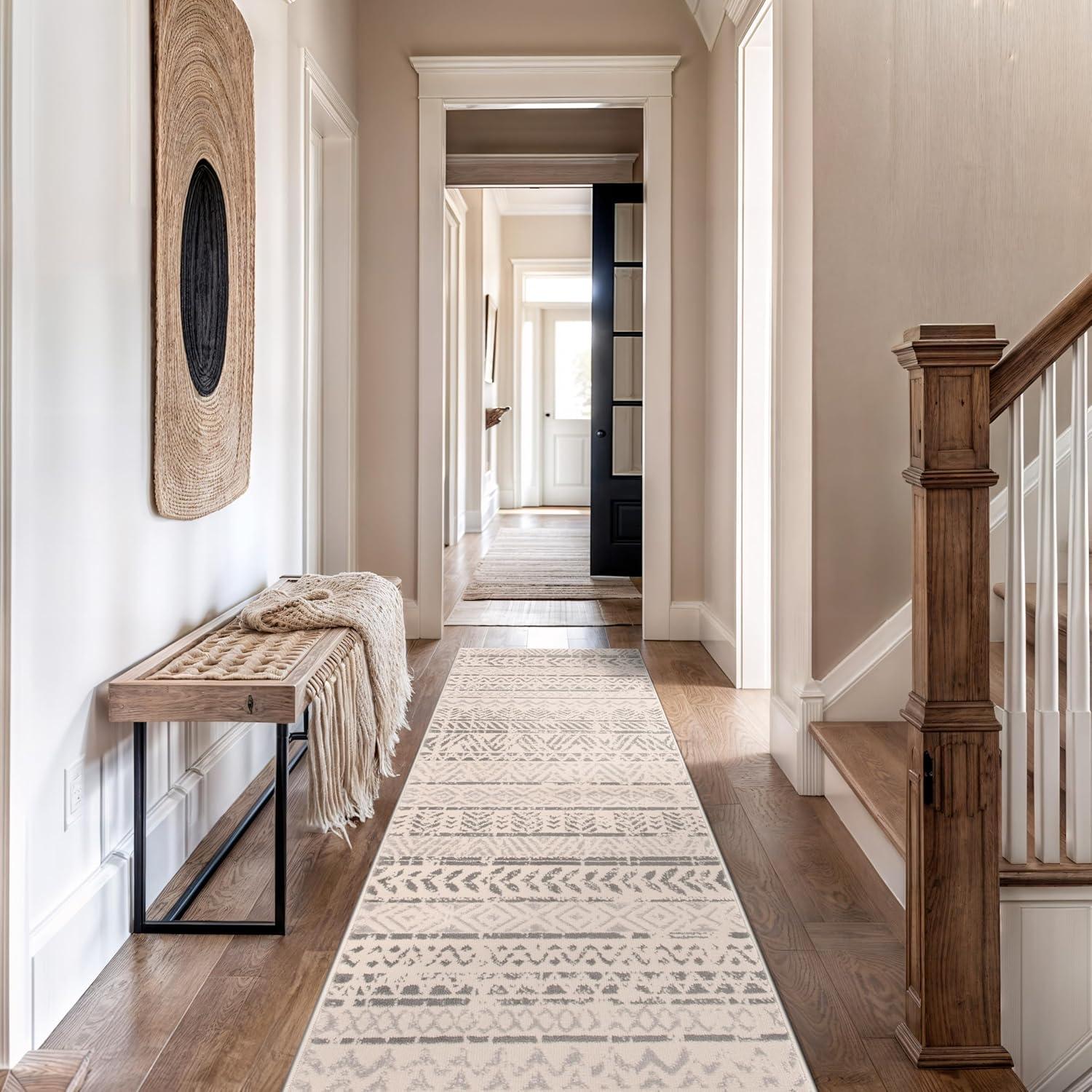 World Rug Gallery Geometric Distressed Bohemian Area Rug - Gray 2'7"x10'