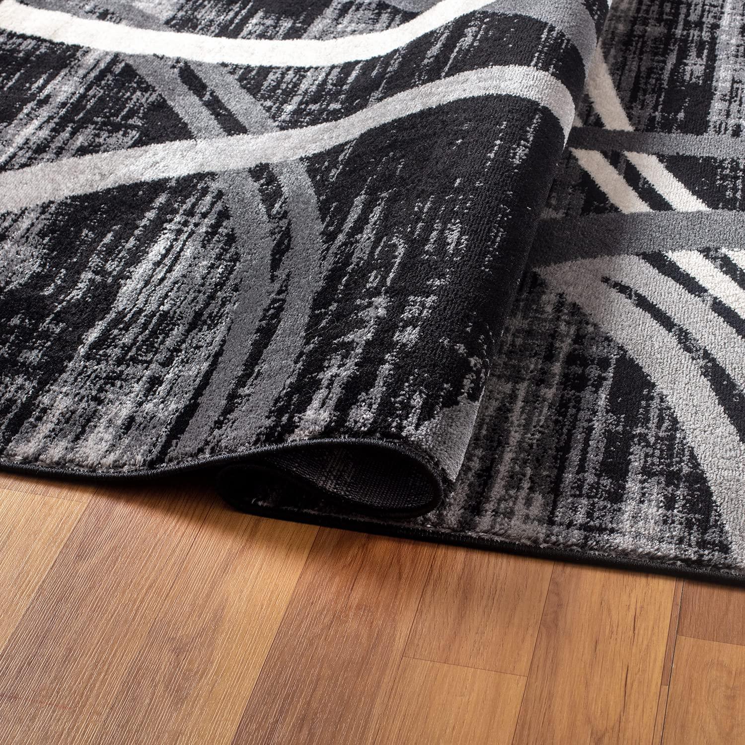 World Rug Gallery Contemporary Abstract Circles Design 3'3" x 5' Black Area Rug:  Geometric,  Pet Friendly,  Stain-Resistant,  Low Pile