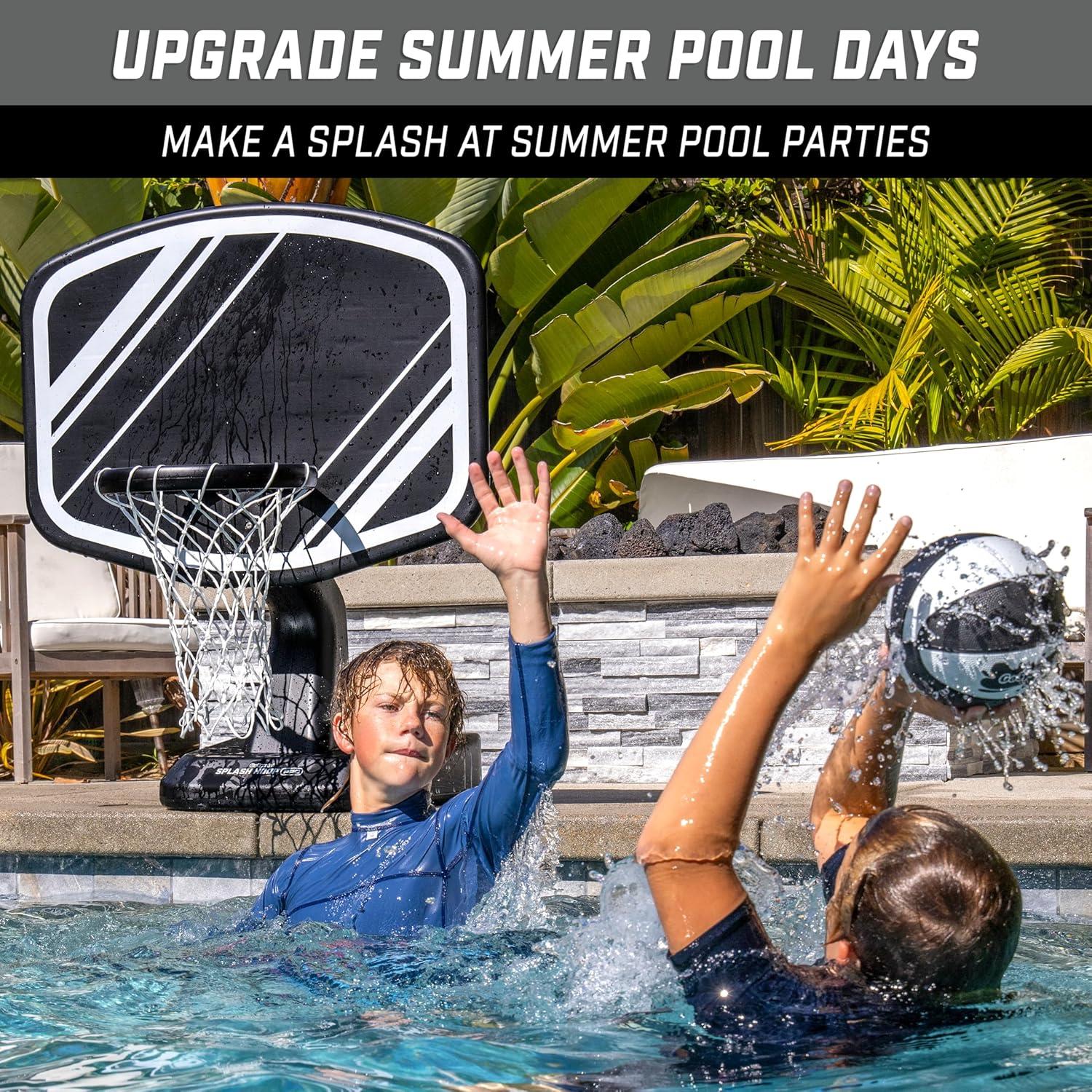 GoSports Splash Hoop PRO Swimming Pool Basketball Game - Includes Poolside Water Basketball Hoop, 2 Balls and Pump - Black