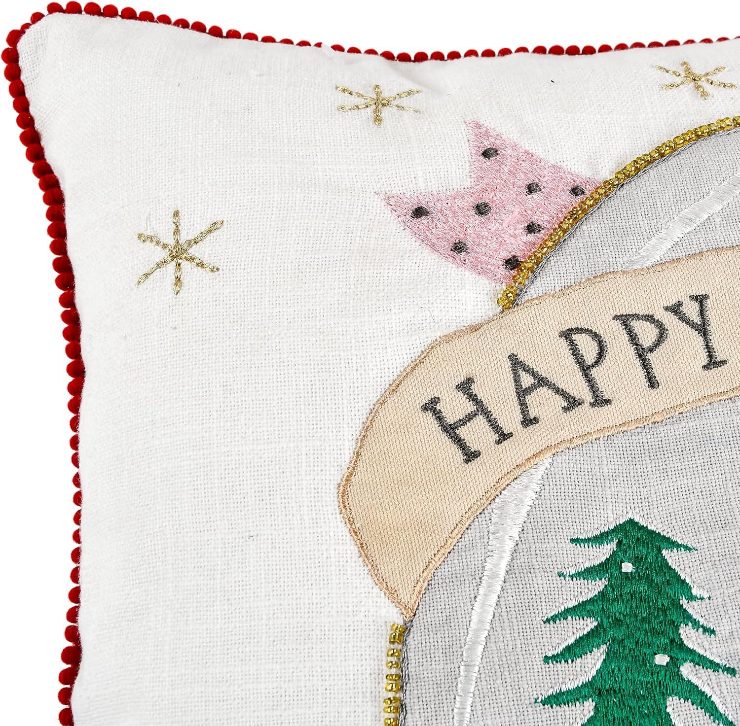 Embroidered Cotton Reversible Throw Pillow