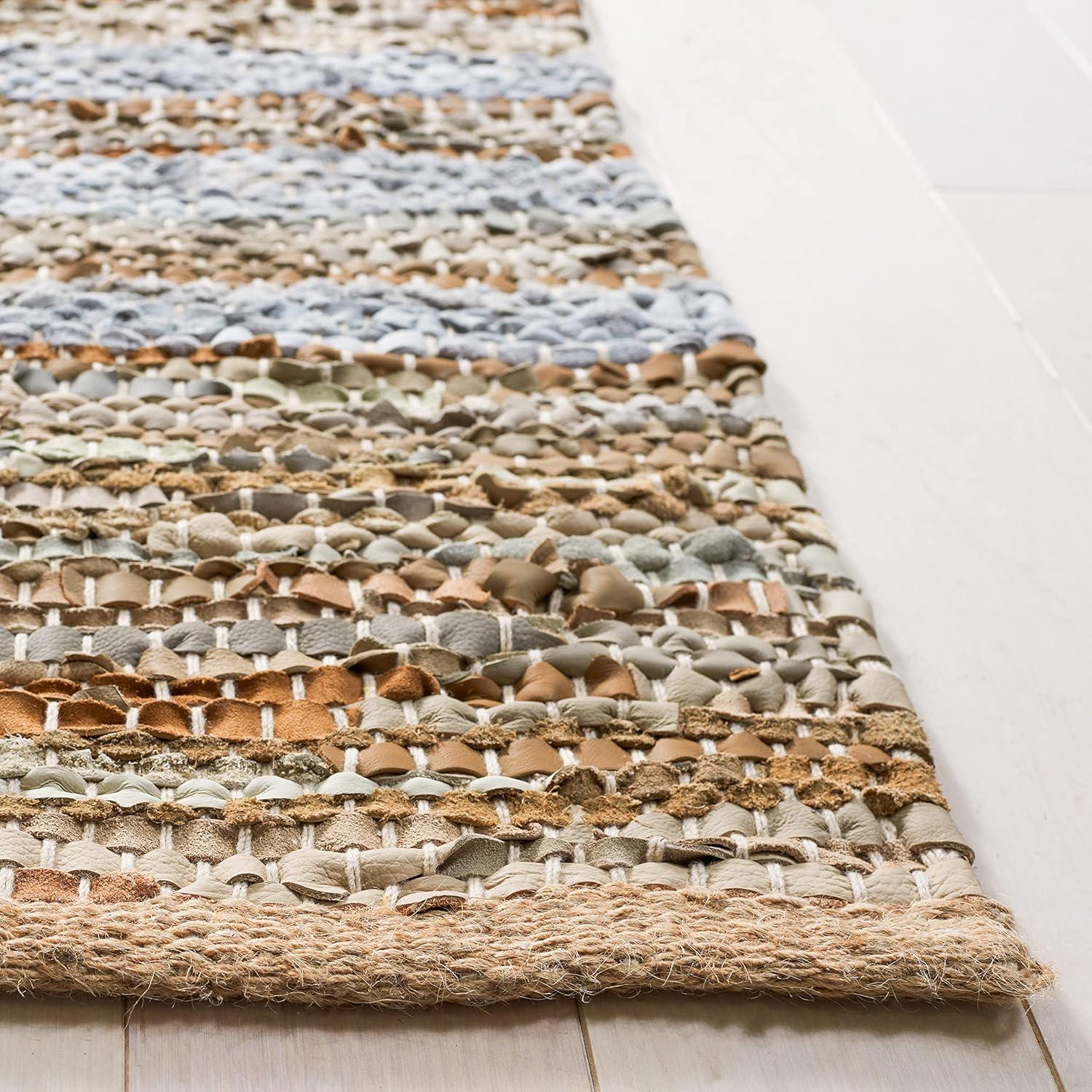 Vintage Leather VTL400 Hand Woven Indoor Area Rug - Blue/Beige - 4'x6' - Safavieh