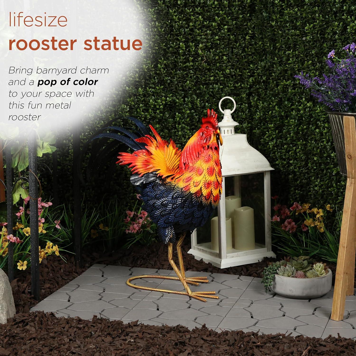 25"H Metal Colorful Rooster Decor Statue for Garden, Patio & Lawn