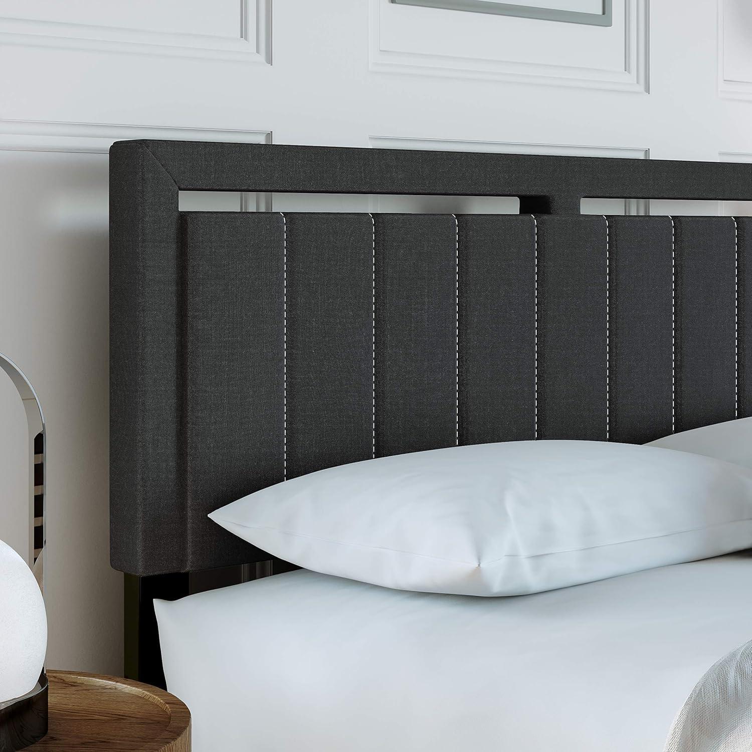 Boyd Sleep Senata Upholstered Linen Platform Bed Black Queen