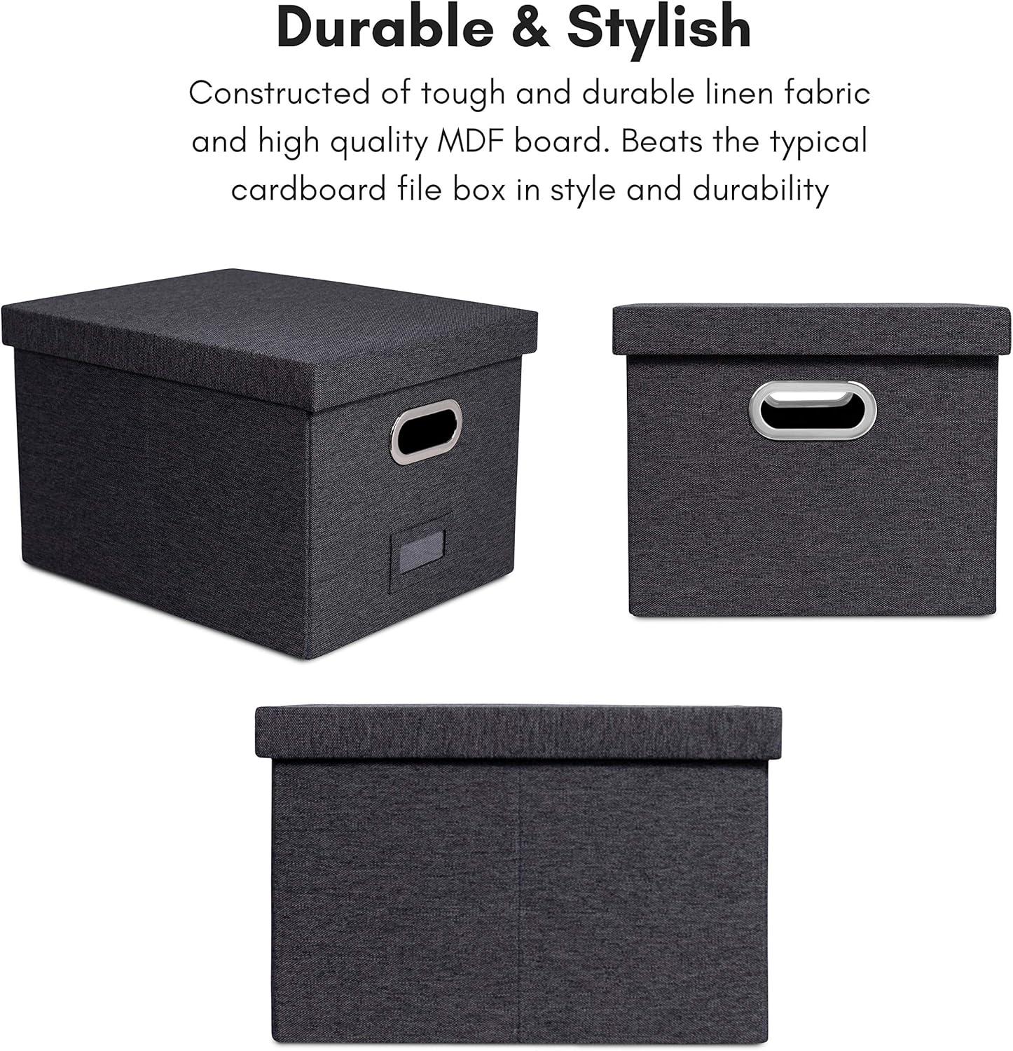 Internet's Best Collapsible File Box Storage Organizer with Lid - 1 Pack - Charcoal