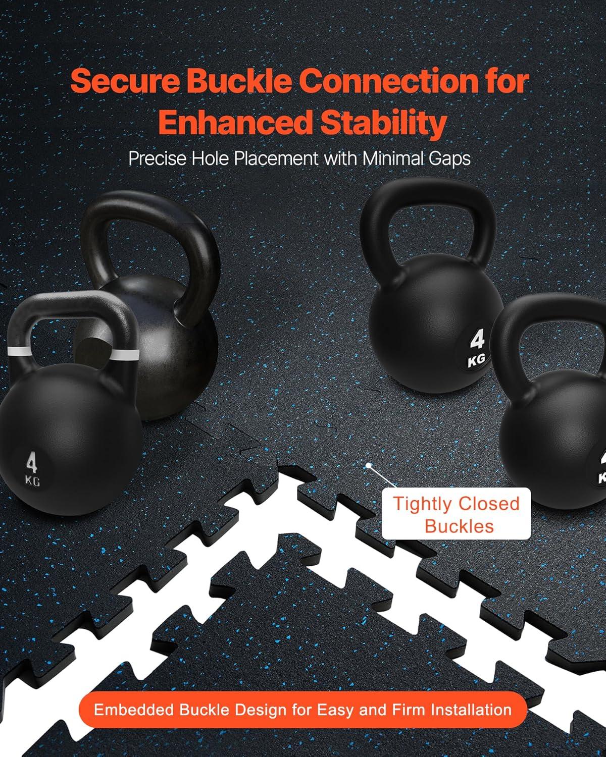 VEVOR 12 PCS 0.56" Thick Gym Floor Mats, 24" x 24" EVA Foam & Rubber Top Interlocking Workout Floor Mats