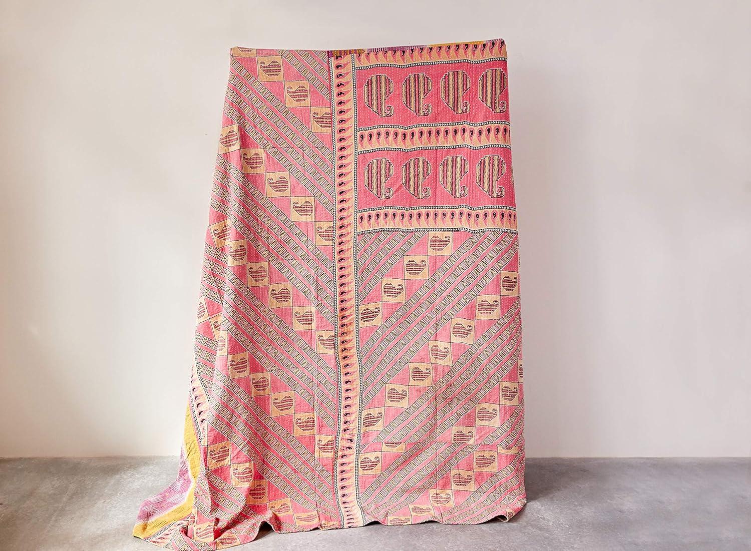 Soft Cotton Vintage Kantha Quilt Coverlet Blanket