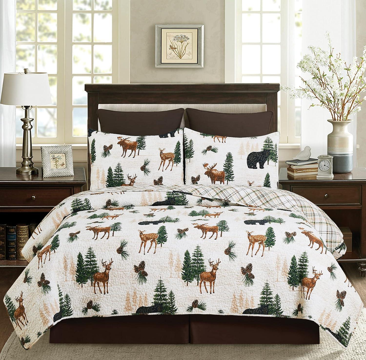 Noland Pines Brown Cotton Reversible Full Quilt Set