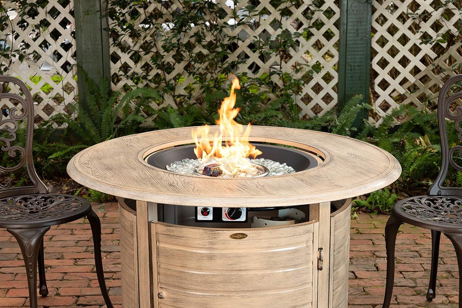 Deshong Fire Sense Aluminum Convertible Gas Fire Pit Table 55,000 BTU, Nylon Weather Cover & Clear Fire Glass