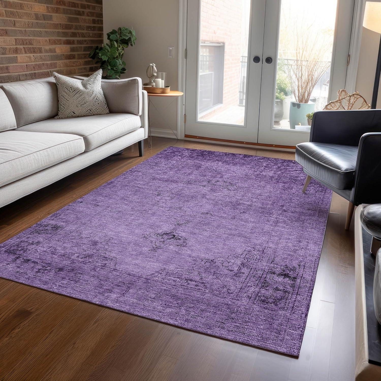 Purple Rectangular Synthetic Indoor Outdoor Washable Rug