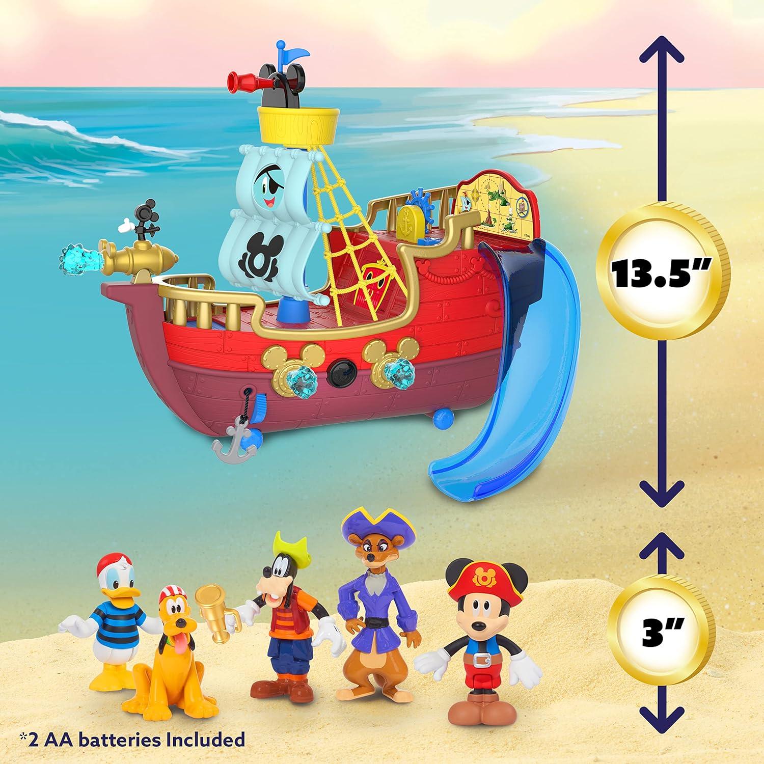 Disney Junior Mickey Mouse Funhouse Treasure Adventure Pirate Ship with Bonus Figures, 18-Piece Toy Figures and Playset, Kids Toys for Ages 3 Up,  Exclusive by Just Play