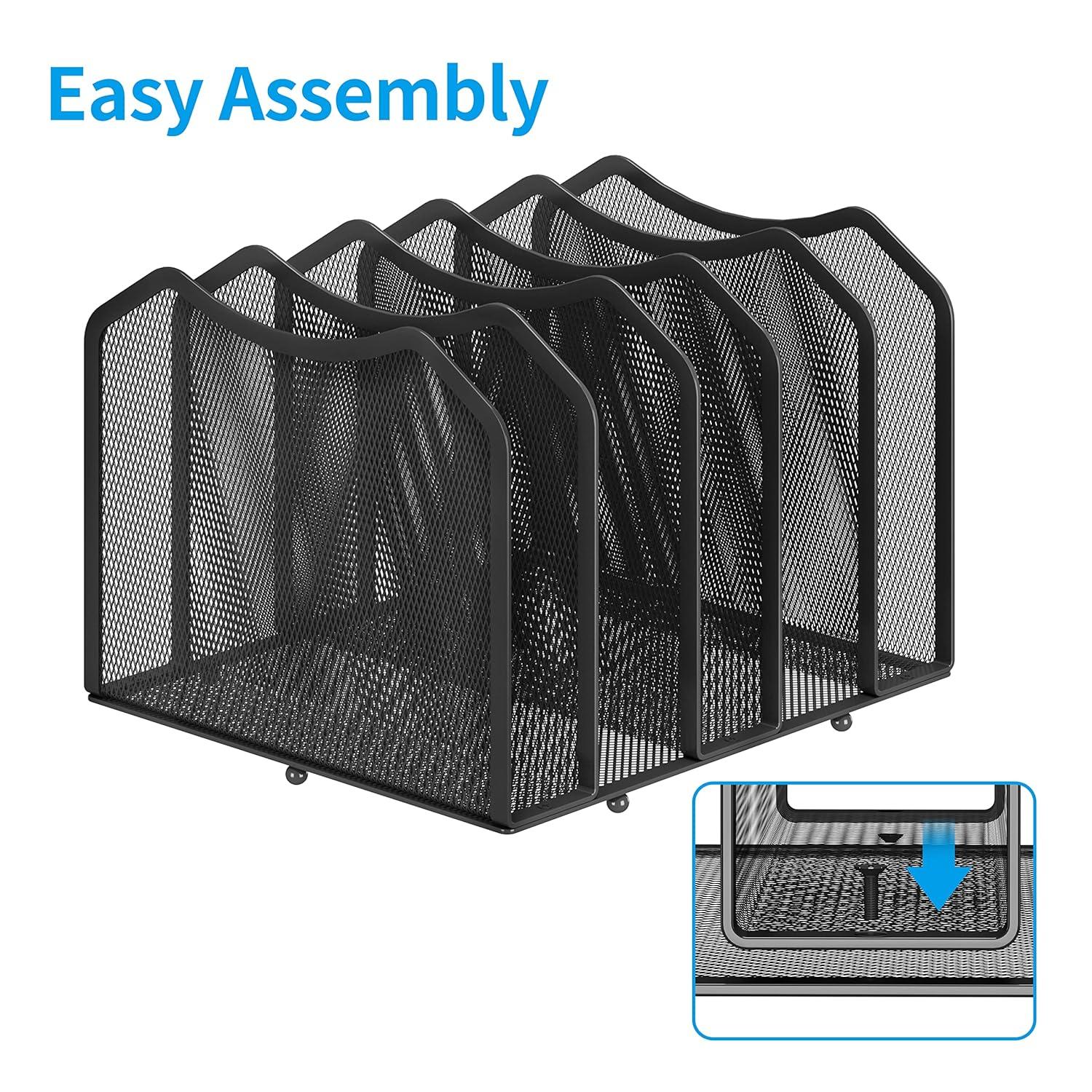 Latitude Run® Black 2 Pack - 5-Section Mesh Desktop File Sorters for Home & Office