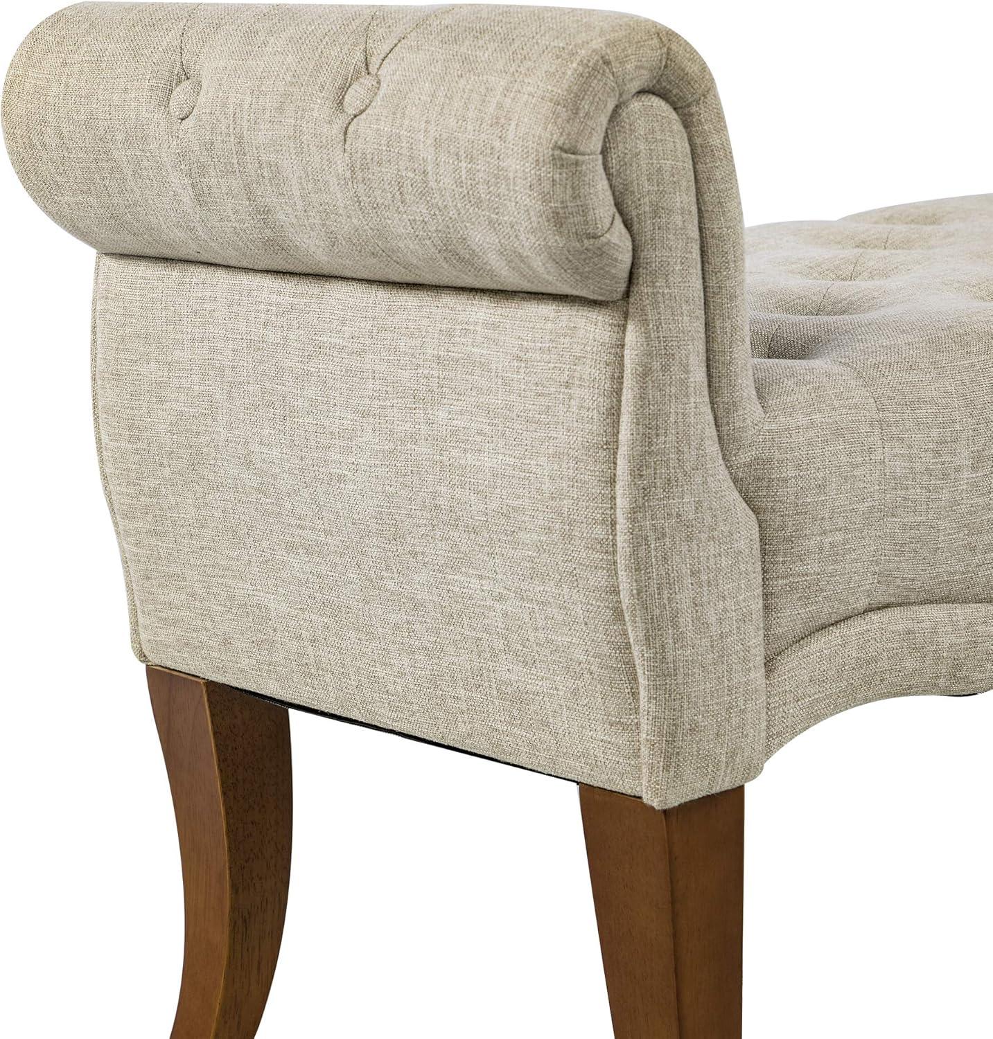 HOMCOM Traditional Style End of Bed Bench, Upholstered Entryway Bench with Button Tufted and Rounded Arm, Light Gray