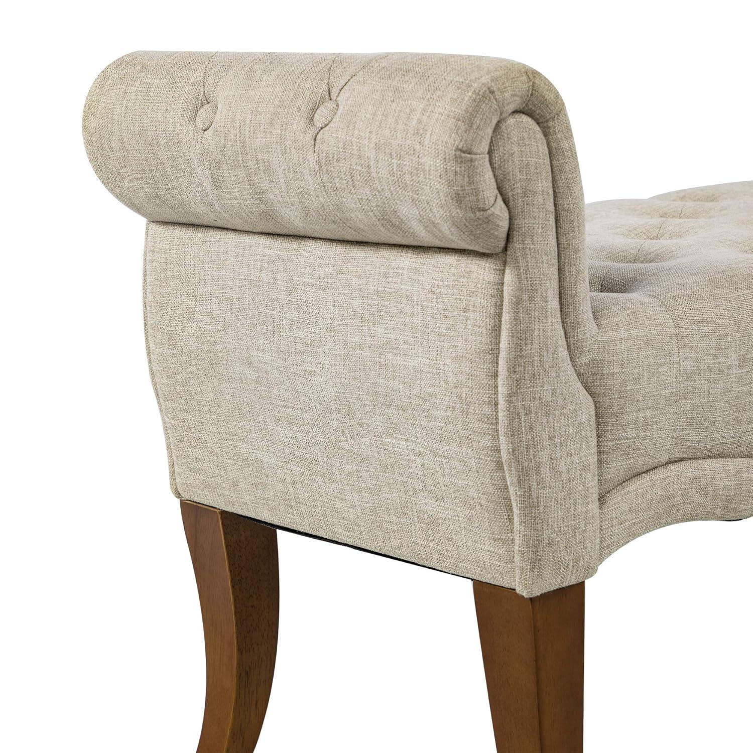 HOMCOM Traditional Style End of Bed Bench, Upholstered Entryway Bench with Button Tufted and Rounded Arm, Light Gray