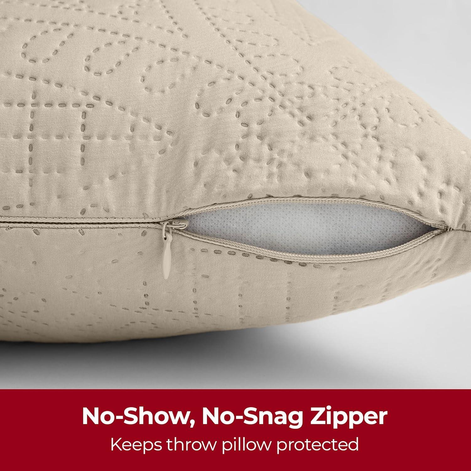 Mellanni Decorative Throw Pillow Covers with Pinsonic Quilt Stitching, 12x20, Burnt Sand, 2 Count