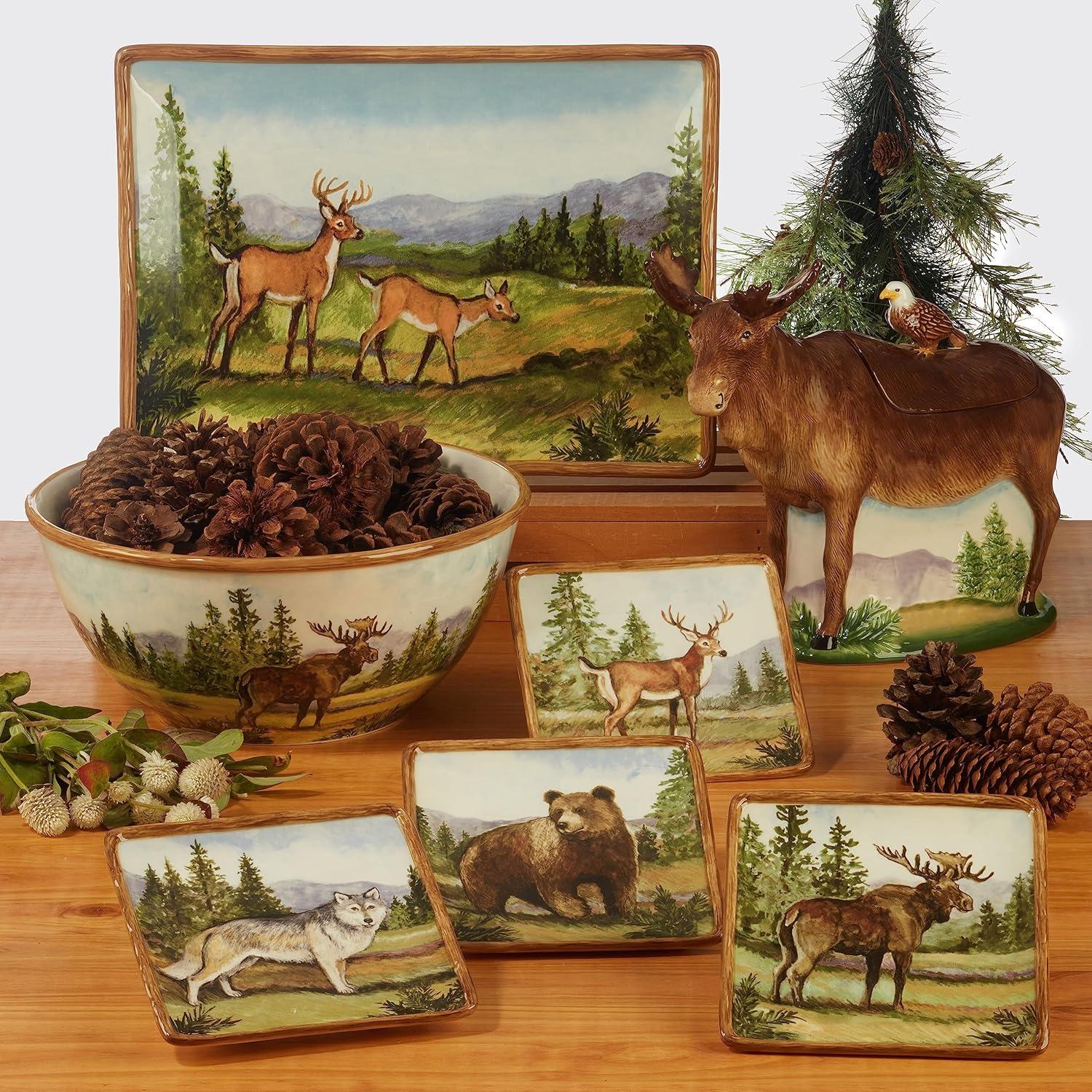 Rustic Wildlife Ceramic 16-Piece Dinnerware Set in Multicolor