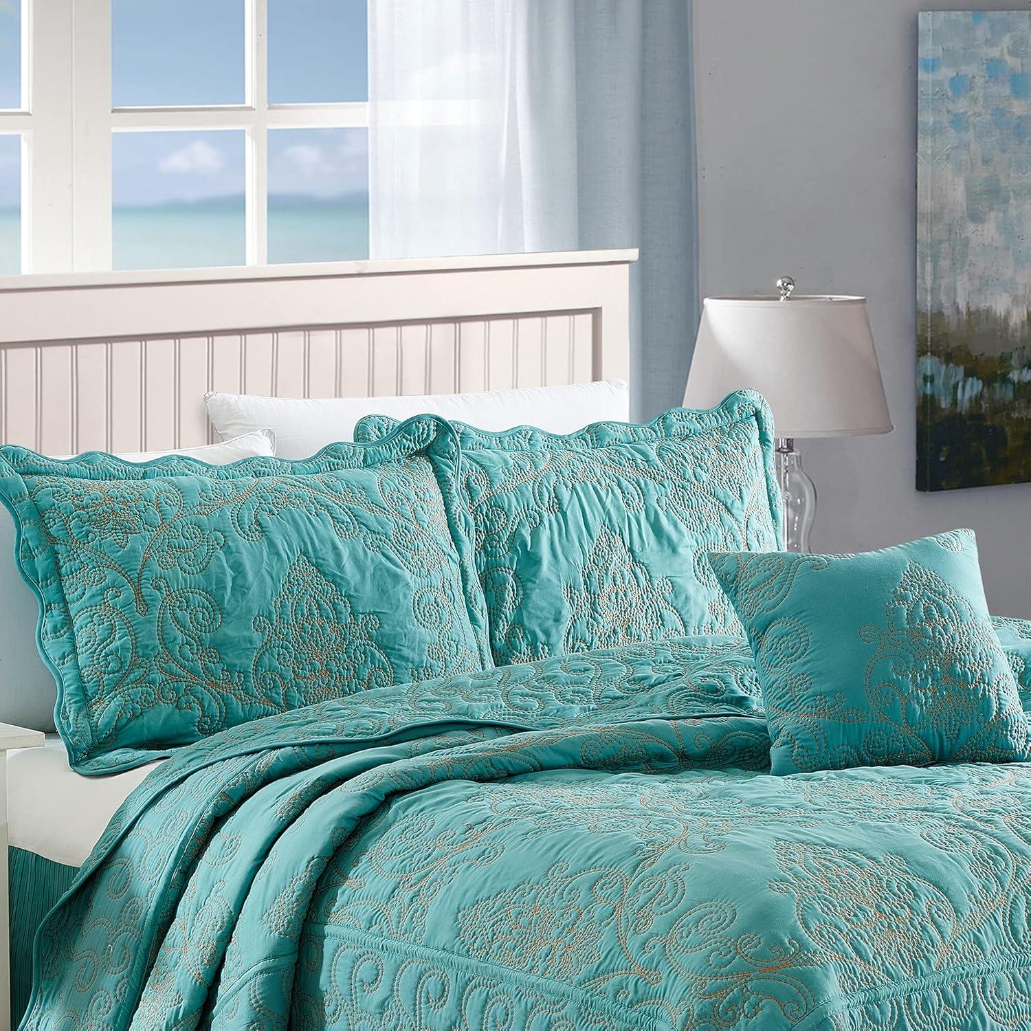 Home Soft Things 4 Piece Damask Embroidery Bedspread Set