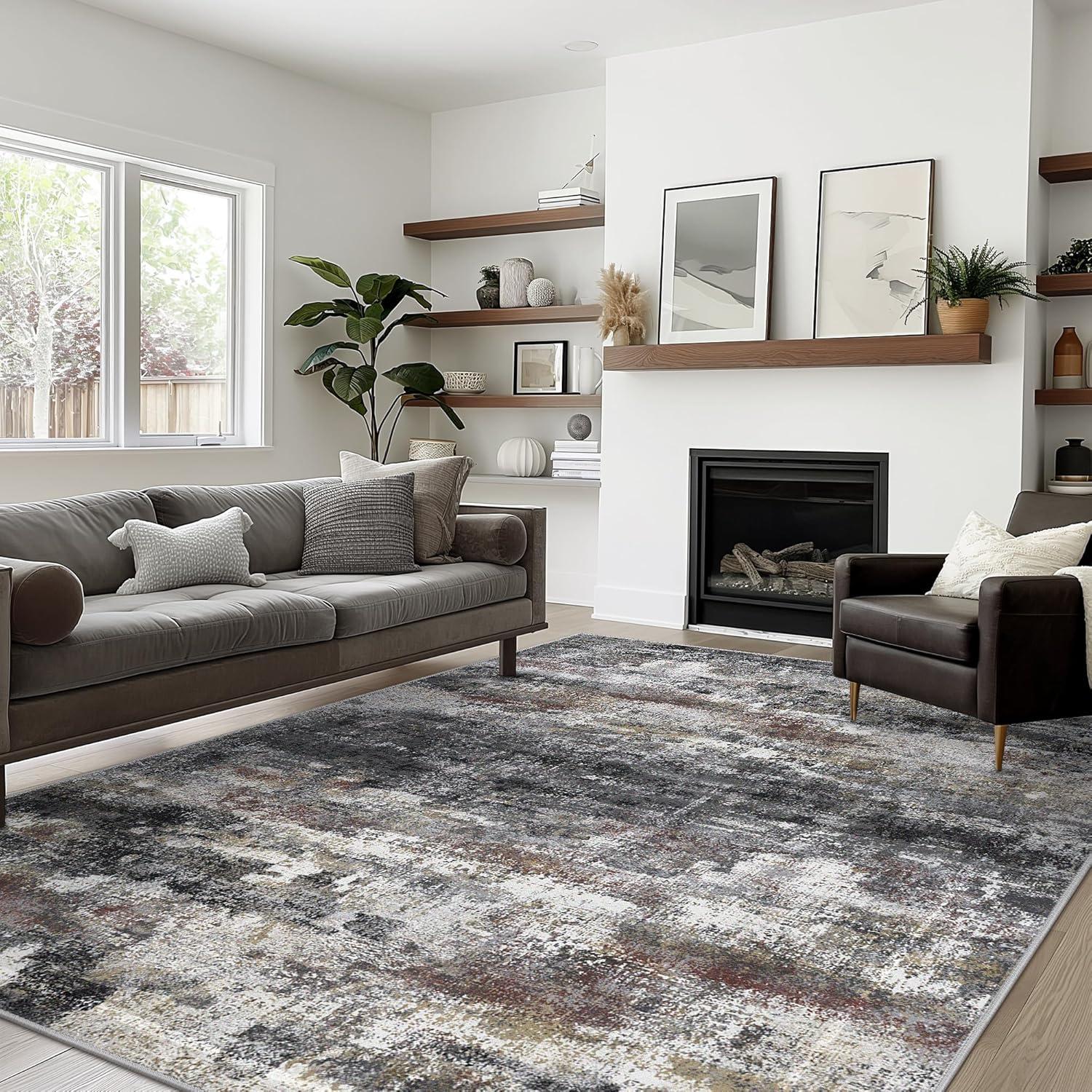 abyNow Rustic Textures Abstract Modern Indoor Area Rug-8' x 10'-Rusty Grey