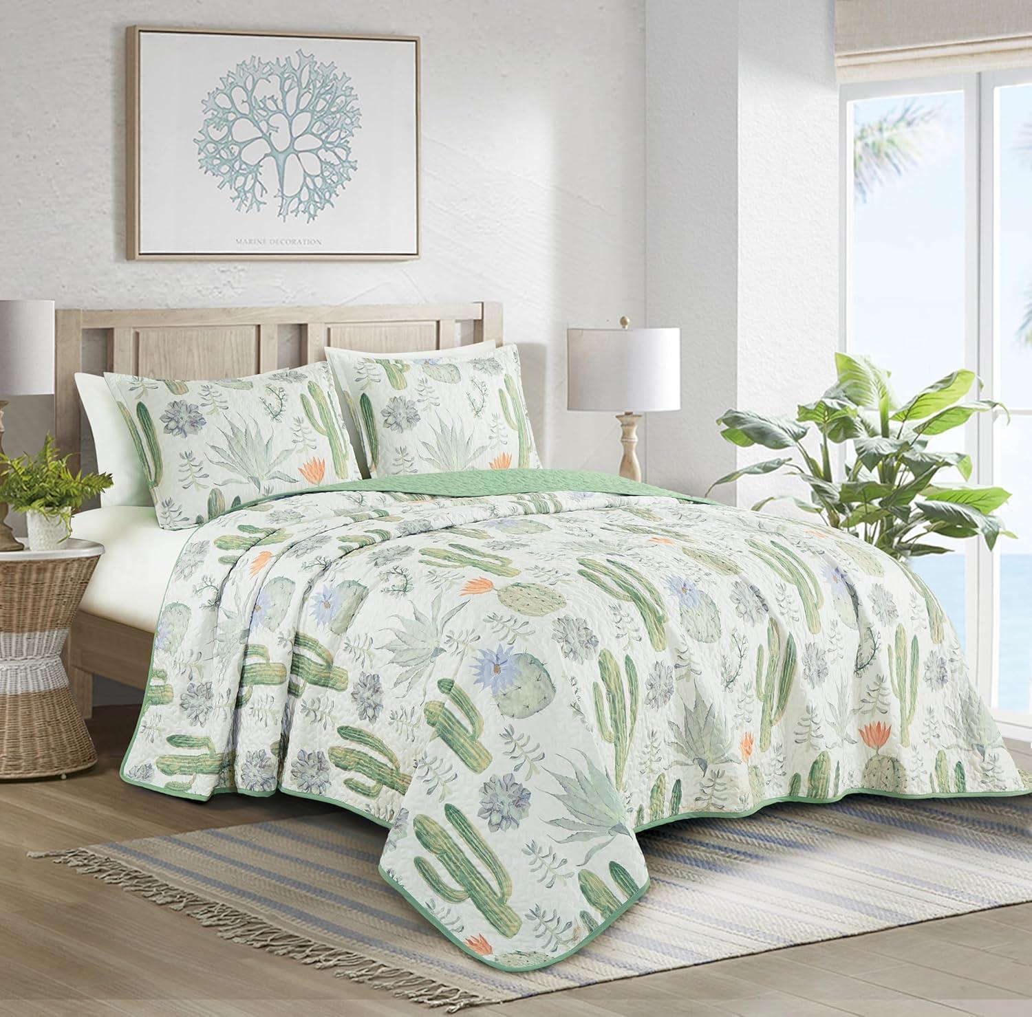 Chezmoi Collection Gregory Serene Desert Cactus Succulent Plants Microfiber Quilt Set