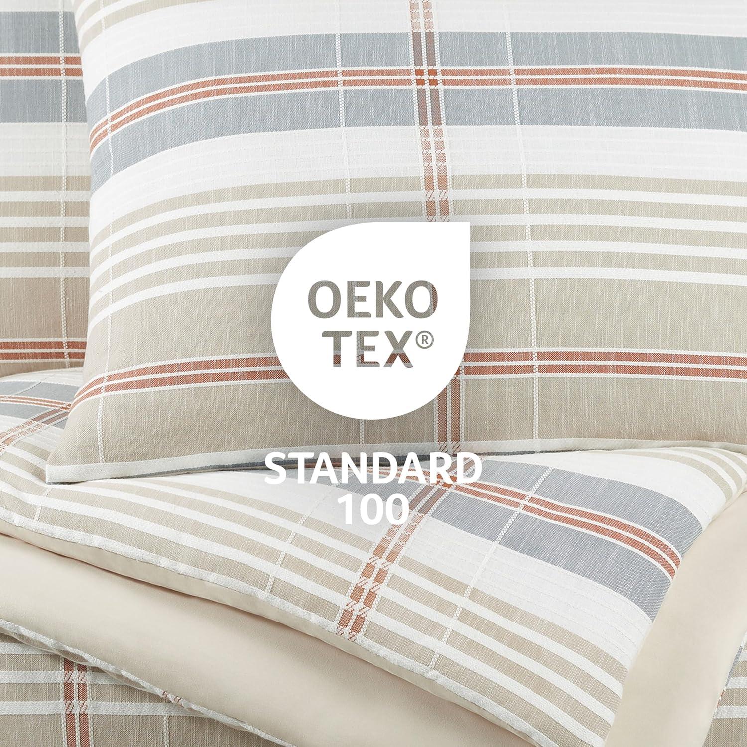 Vellux Oslo Plaid King Comforter Set, 3-Piece, 100% Cotton, Soft & Lightweight, 108x94, Taupe