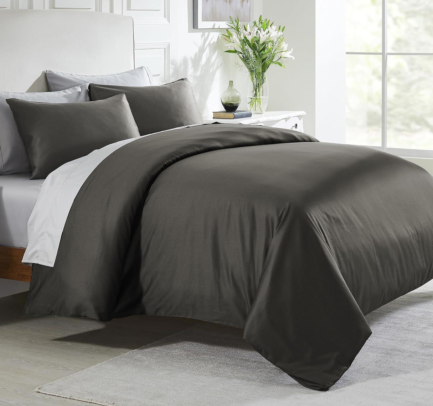 Gray Queen Size Cotton Sateen Duvet Cover Set