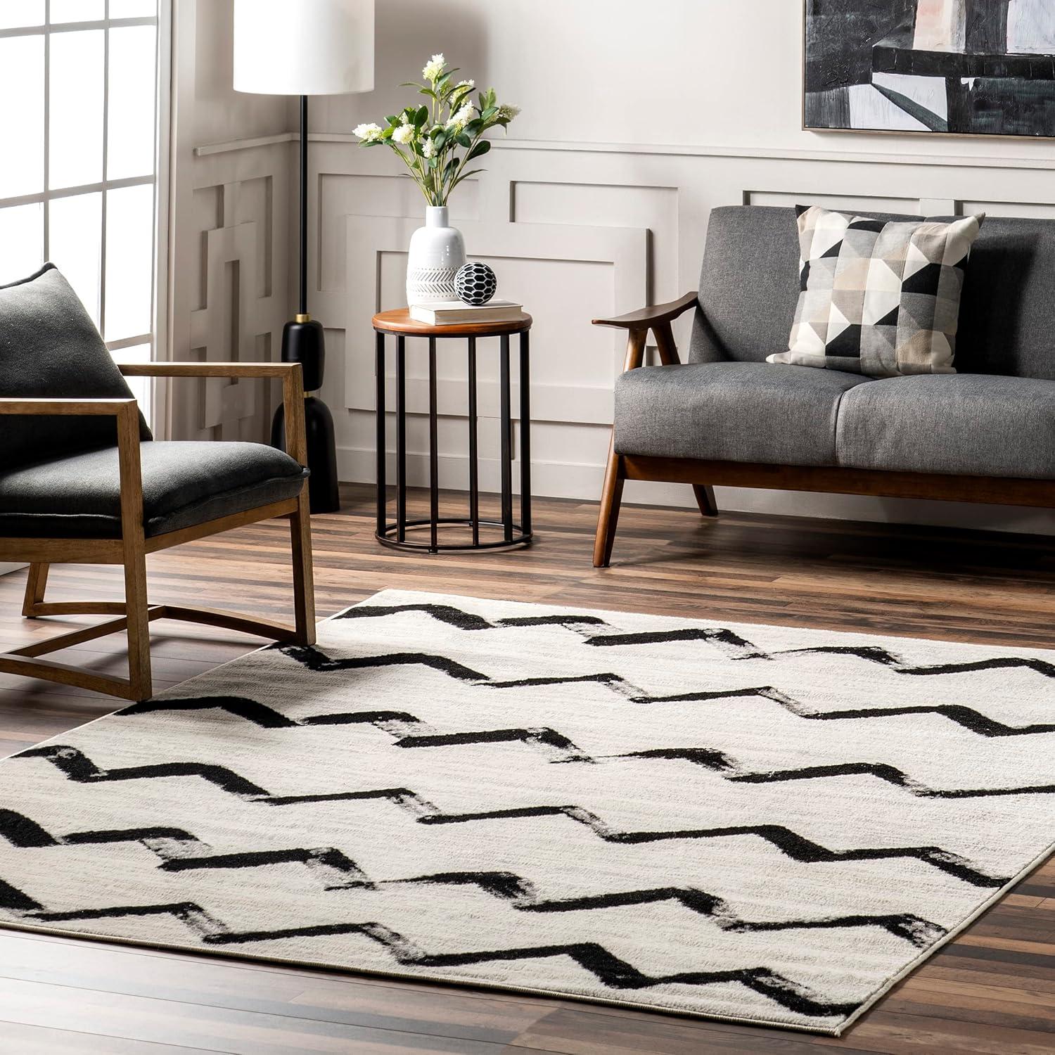 Nuloom Addison Chevron 7x9 Indoor Area Rug for Living Room Bedroom Dining Room Kitchen, Grey/Ivory