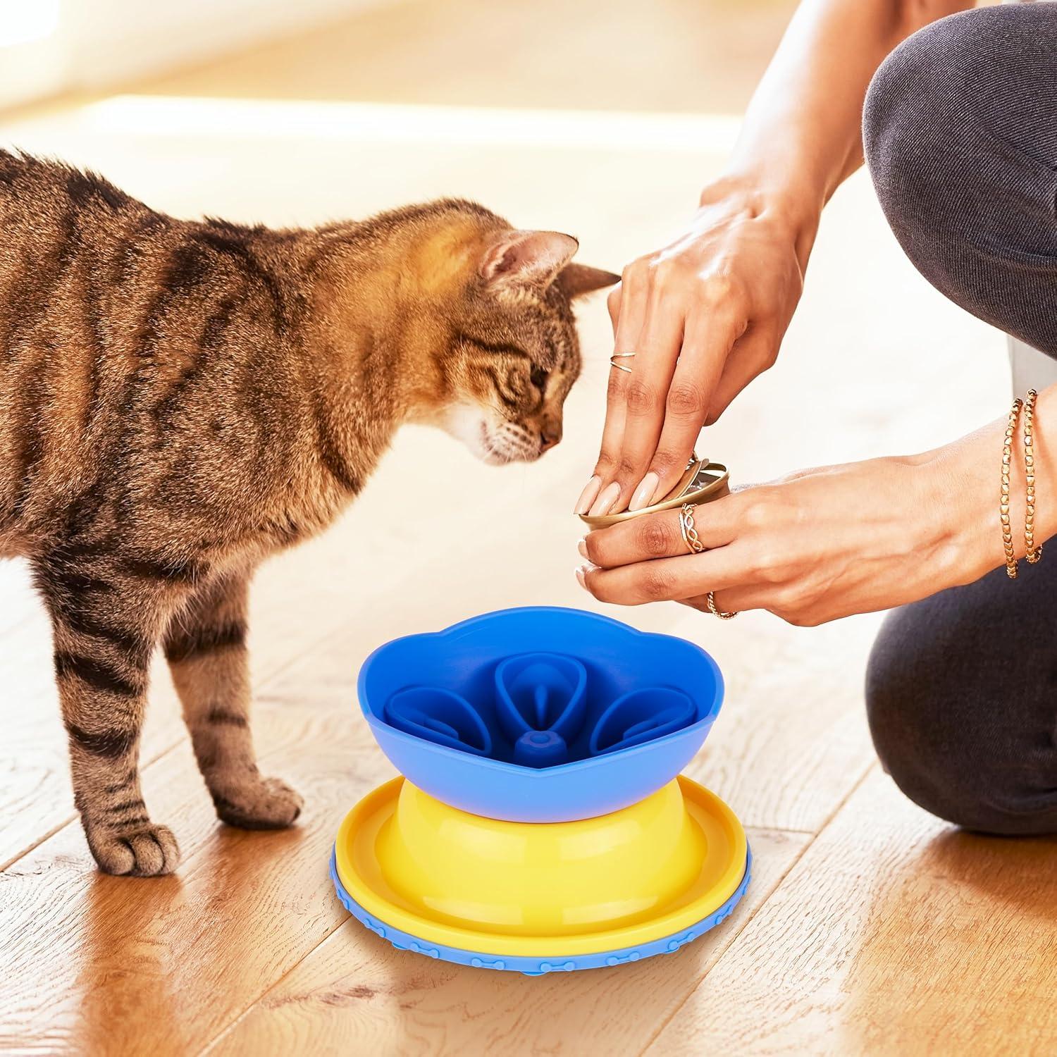 Hertzko Elevated Slow Feeder Bowl for Cats & Small Dogs, Yellow