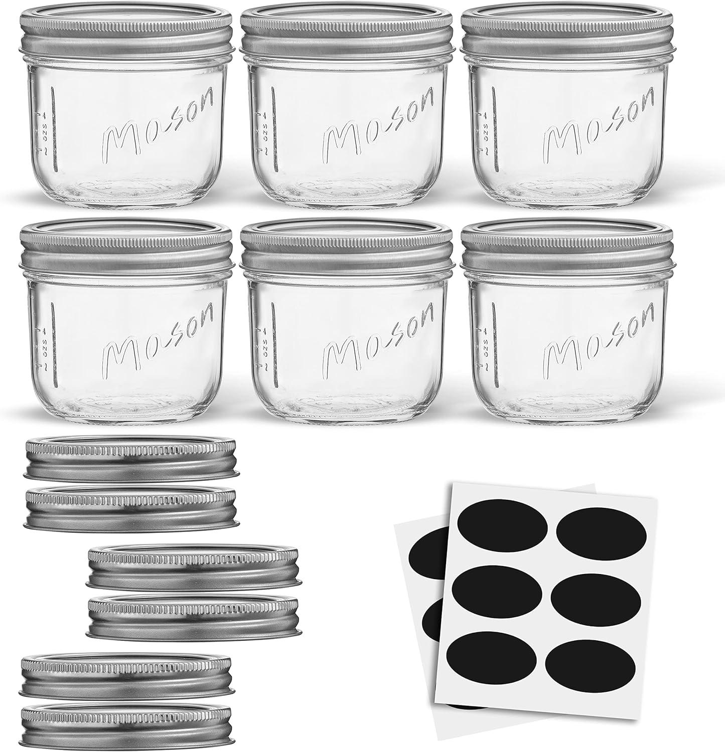 8 oz Clear Glass Mason Jars with Airtight Lids, Set of 6