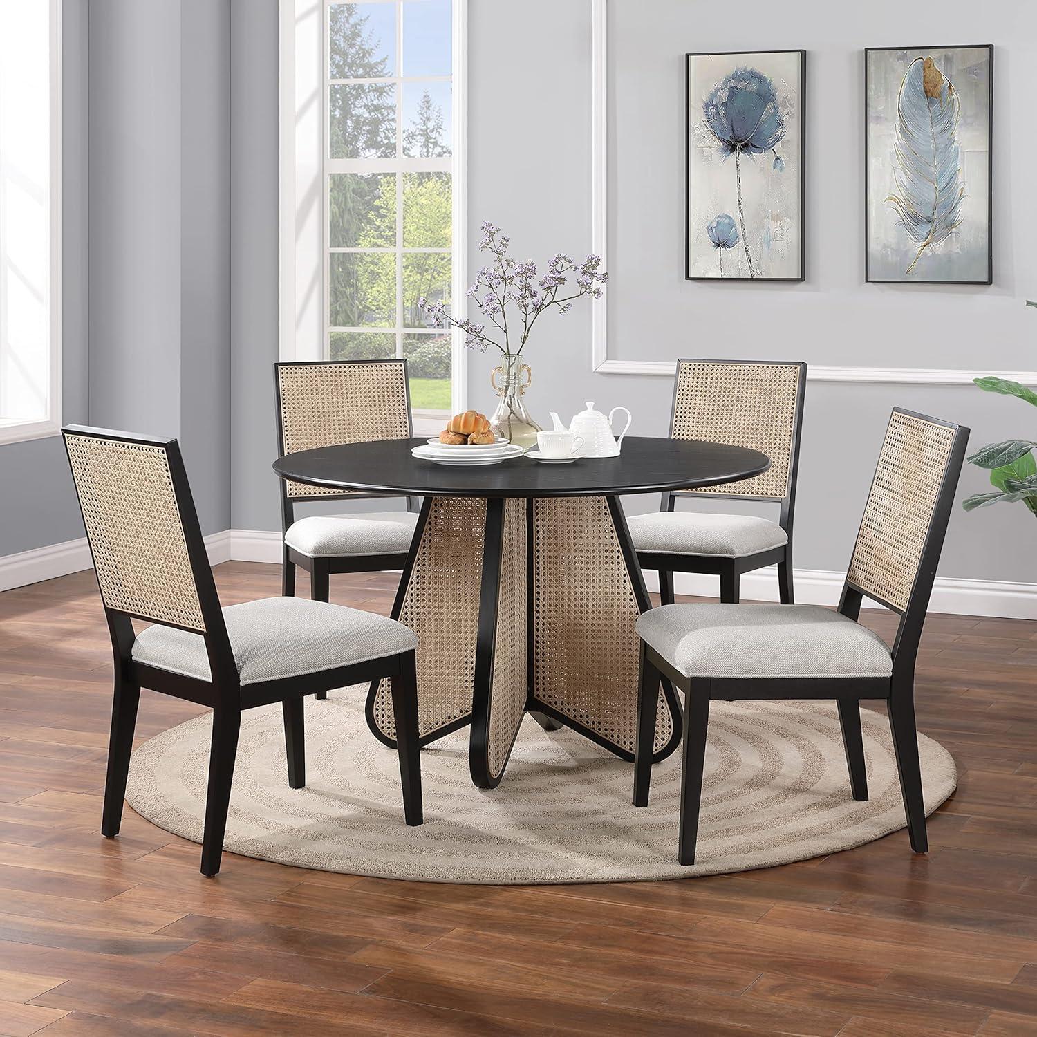 Butterfly Black and Natural Cane Round Dining Table