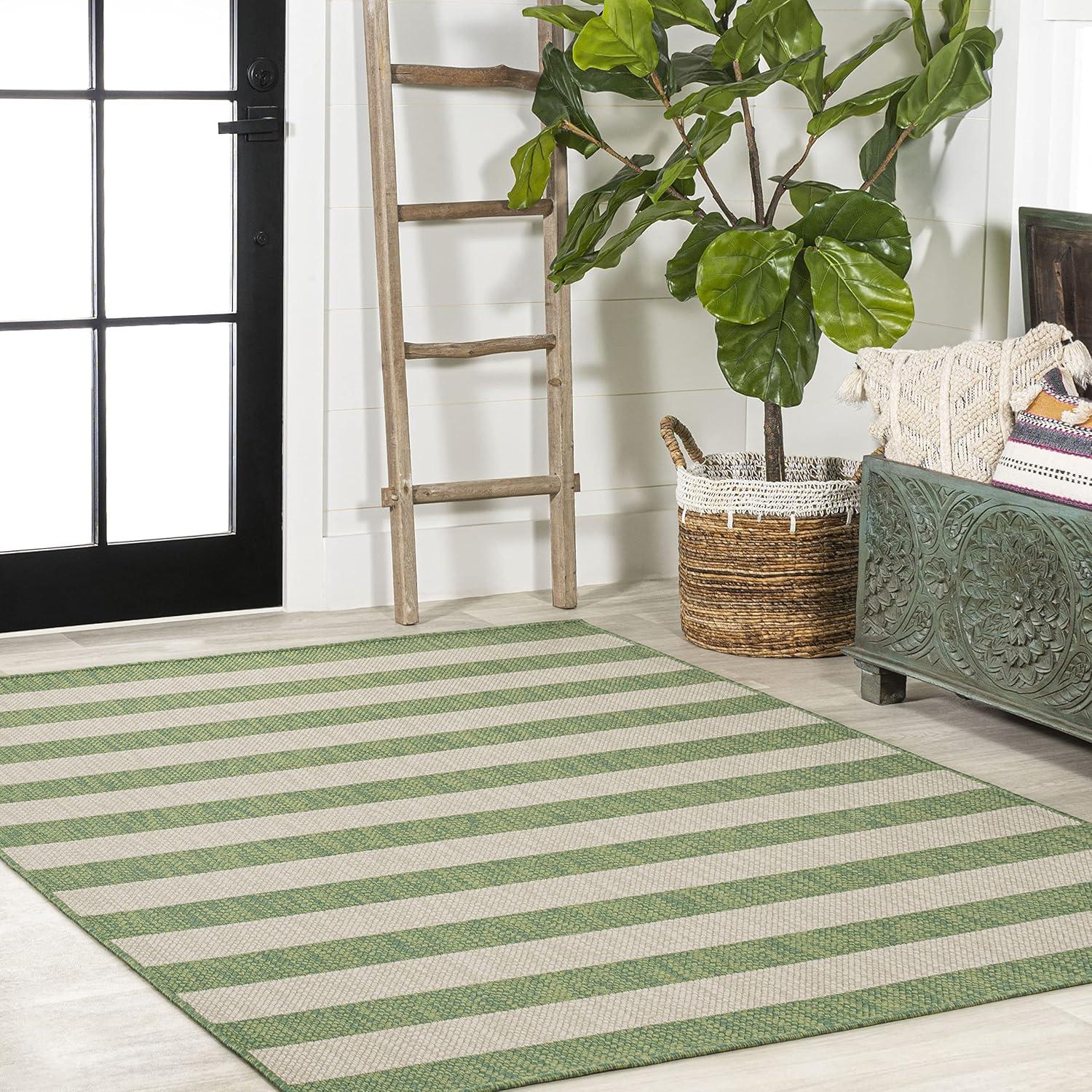 5' x 8' Negril Two-Tone Wide Stripe Indoor/Outdoor Area Rug, Green/Cream - JONATHAN Y