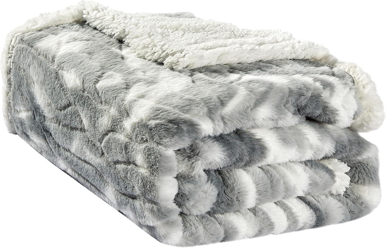 Plush- Decorative Throw, Perfect for Lounging, 50 x 60 inches, Alaska Gray Sherpa Throw Blanket