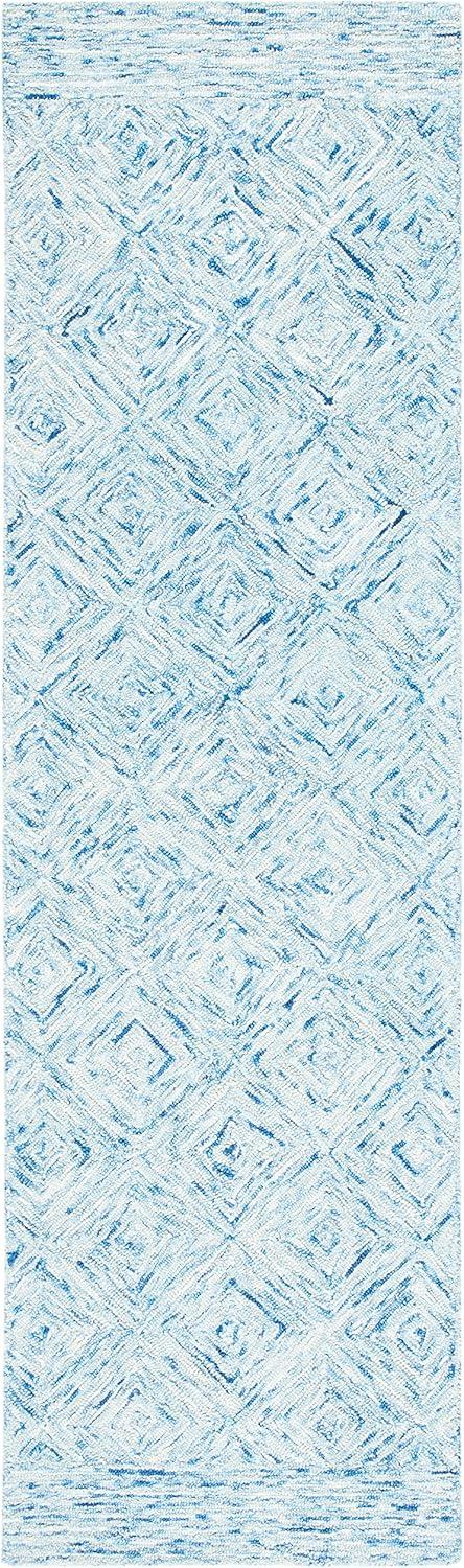 Hand-Tufted Silk Road Inspired Blue Wool Runner Rug - 2'3" x 8'