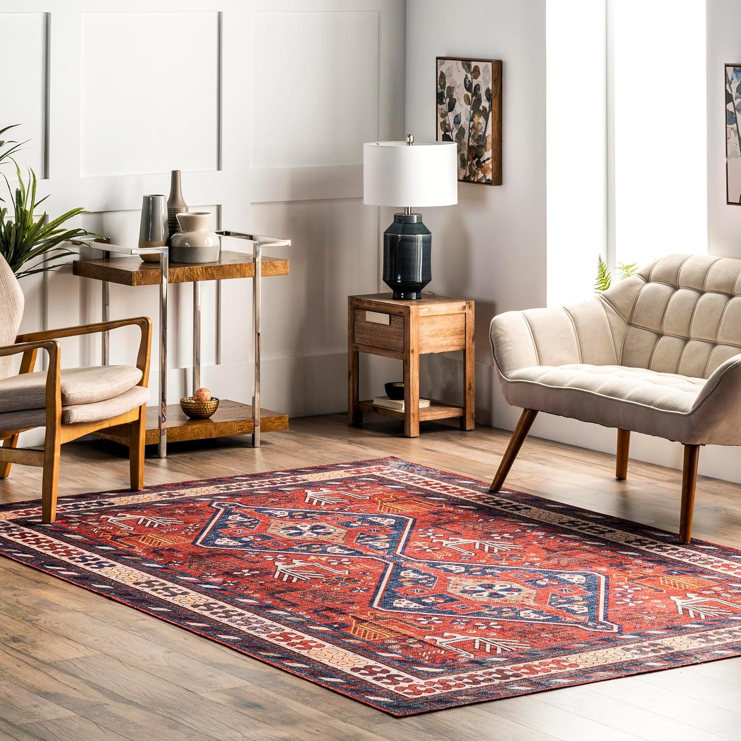 nuLOOM Stella Machine Washable Traditional Tribal Ultra Thin Accent Rug, 2' x 3', Rust