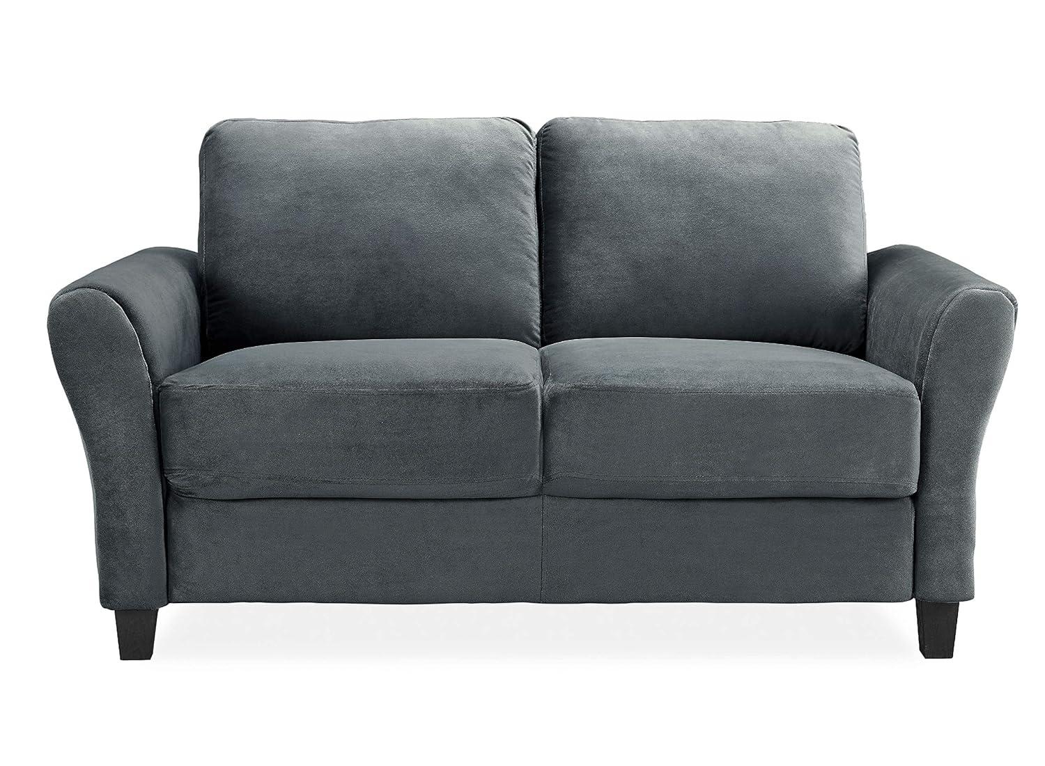 Lifestyle Solutions Alexa Loveseat with Rolled Arms, Gray Fabric