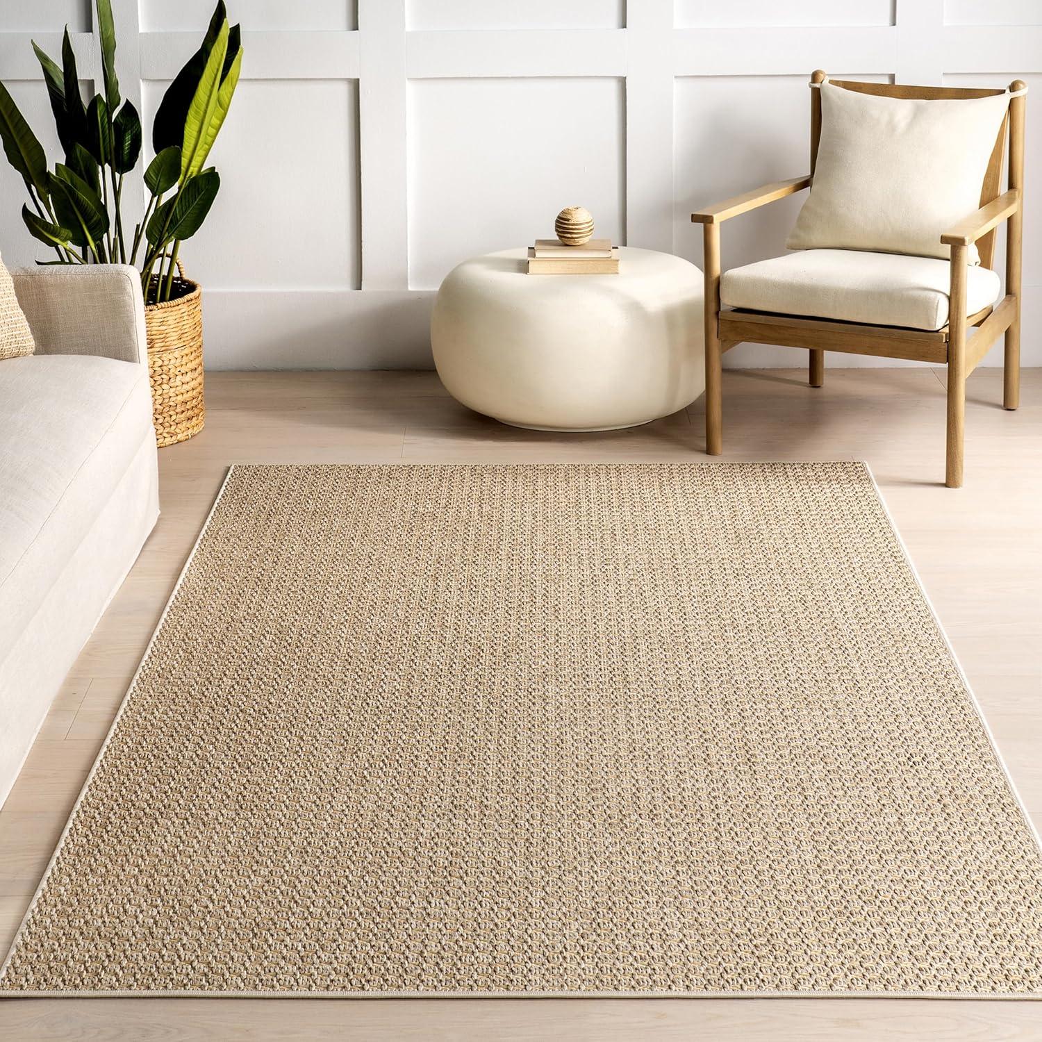 Beige Geometric Flat Woven 6' x 9' Outdoor Area Rug