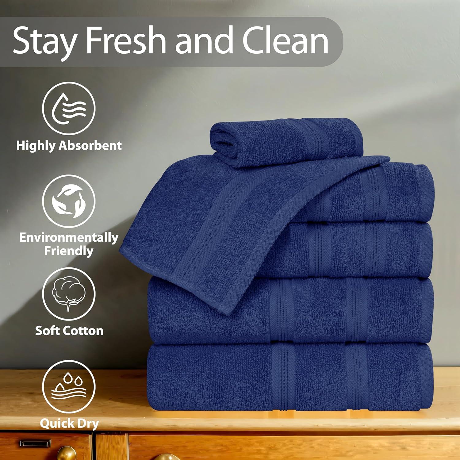 Superior Smart Dry 3-Piece Zero Twist Cotton Towel Set, Navy Blue